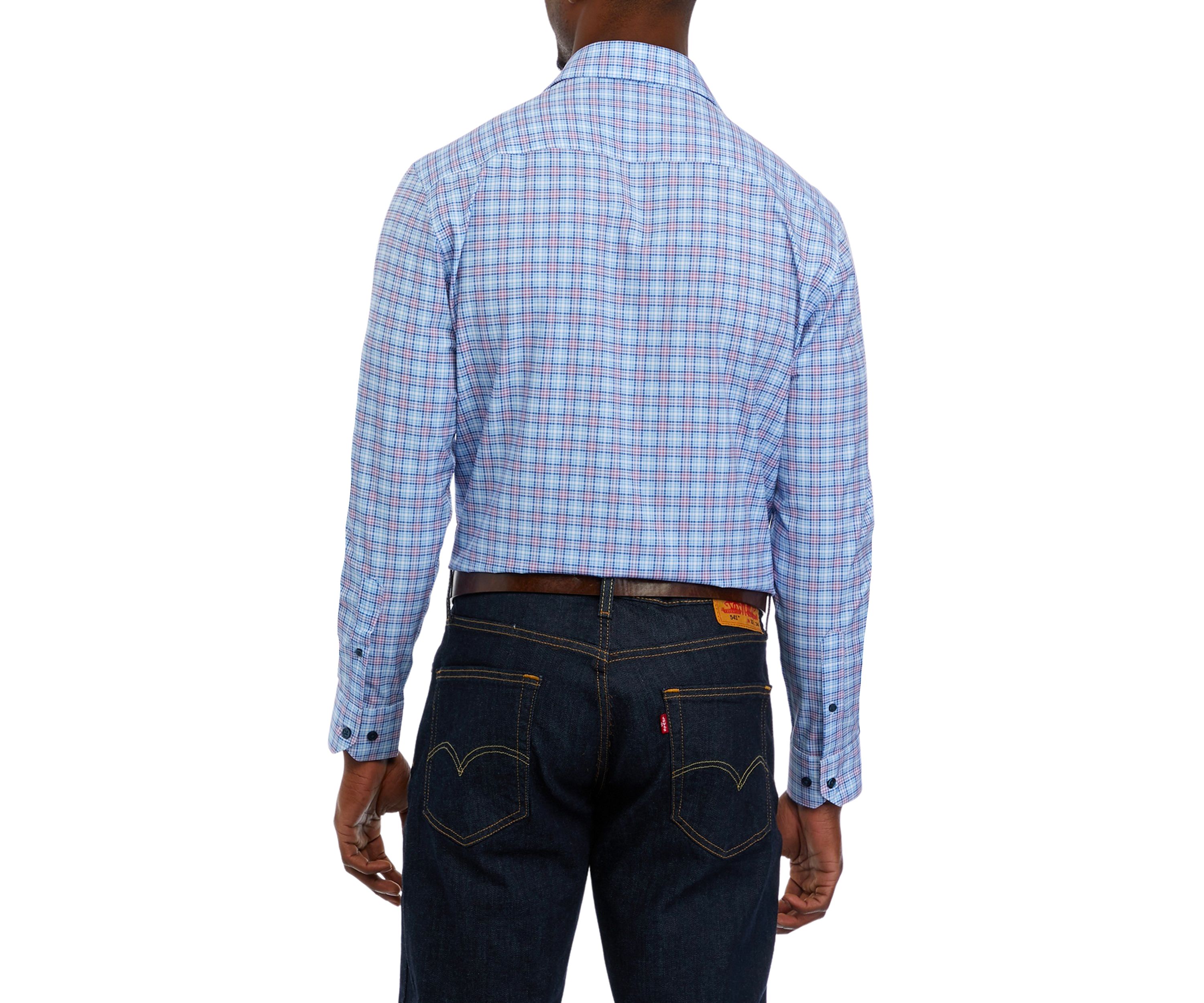 Mens Slim Fit Plaid Performance Stretch Dress Shirt