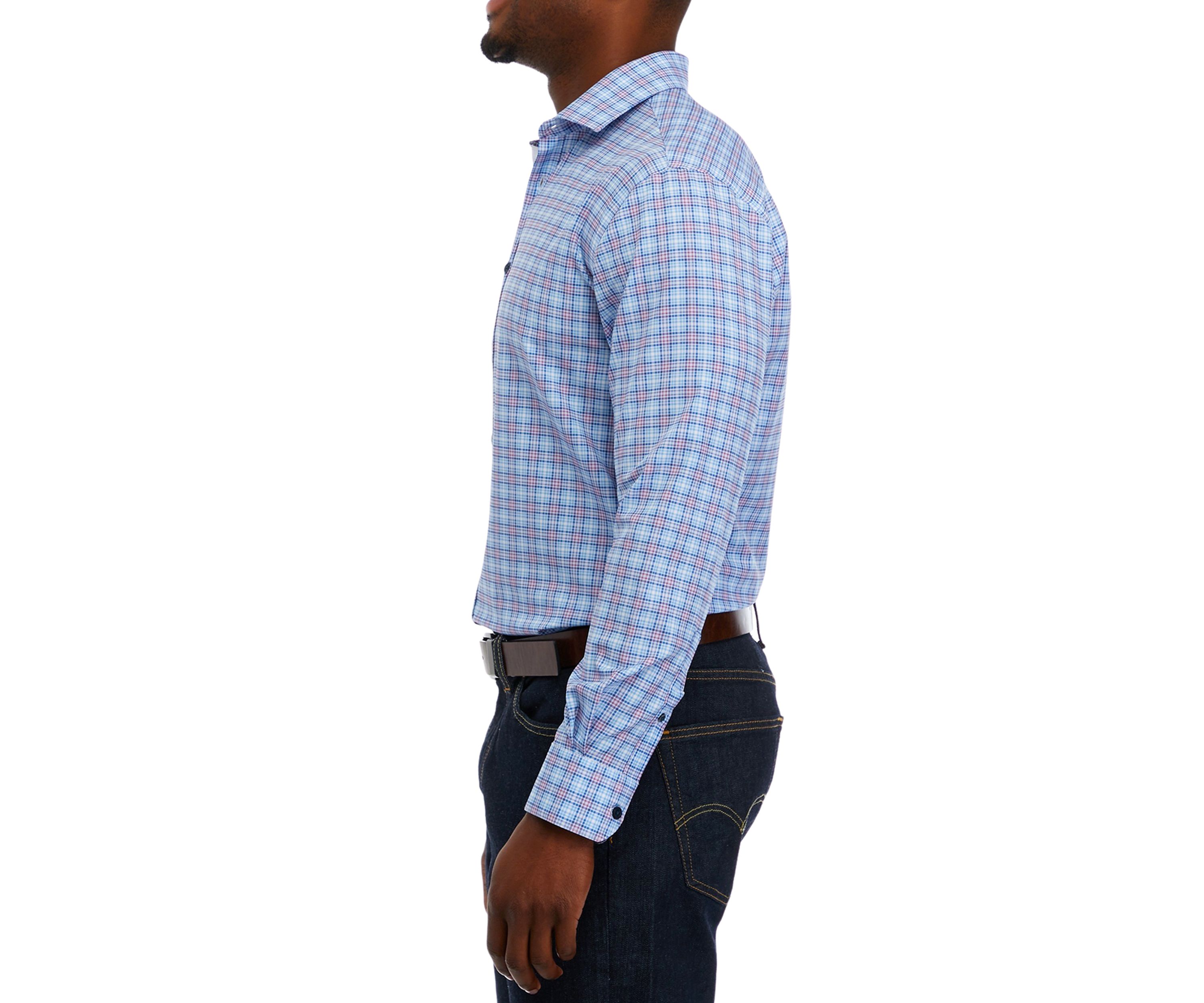 Mens Slim Fit Plaid Performance Stretch Dress Shirt