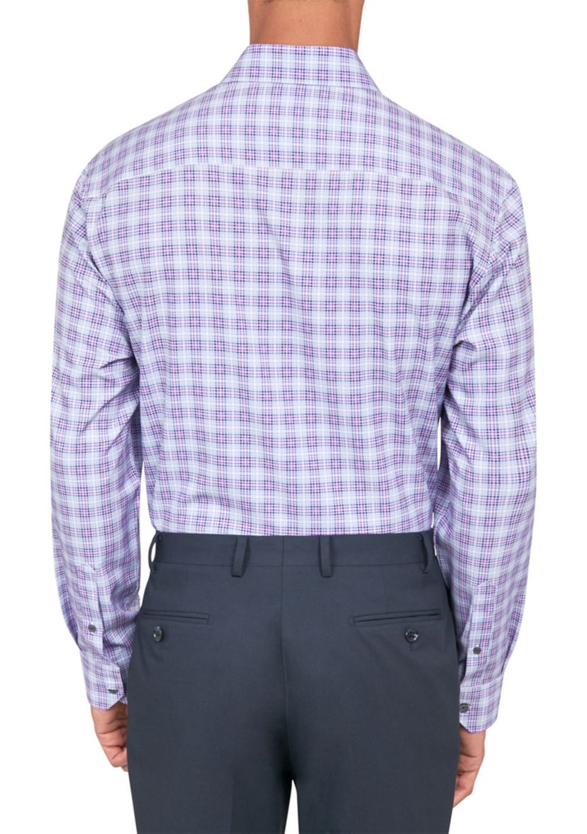 Mens Slim Fit Plaid Performance Stretch Dress Shirt