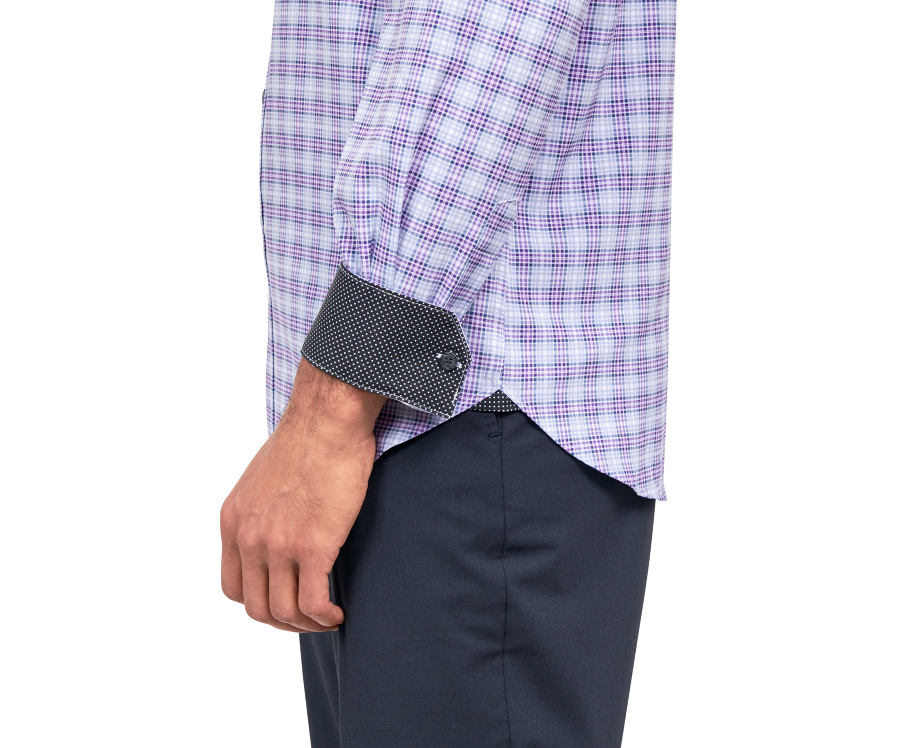 Mens Slim Fit Plaid Performance Stretch Dress Shirt