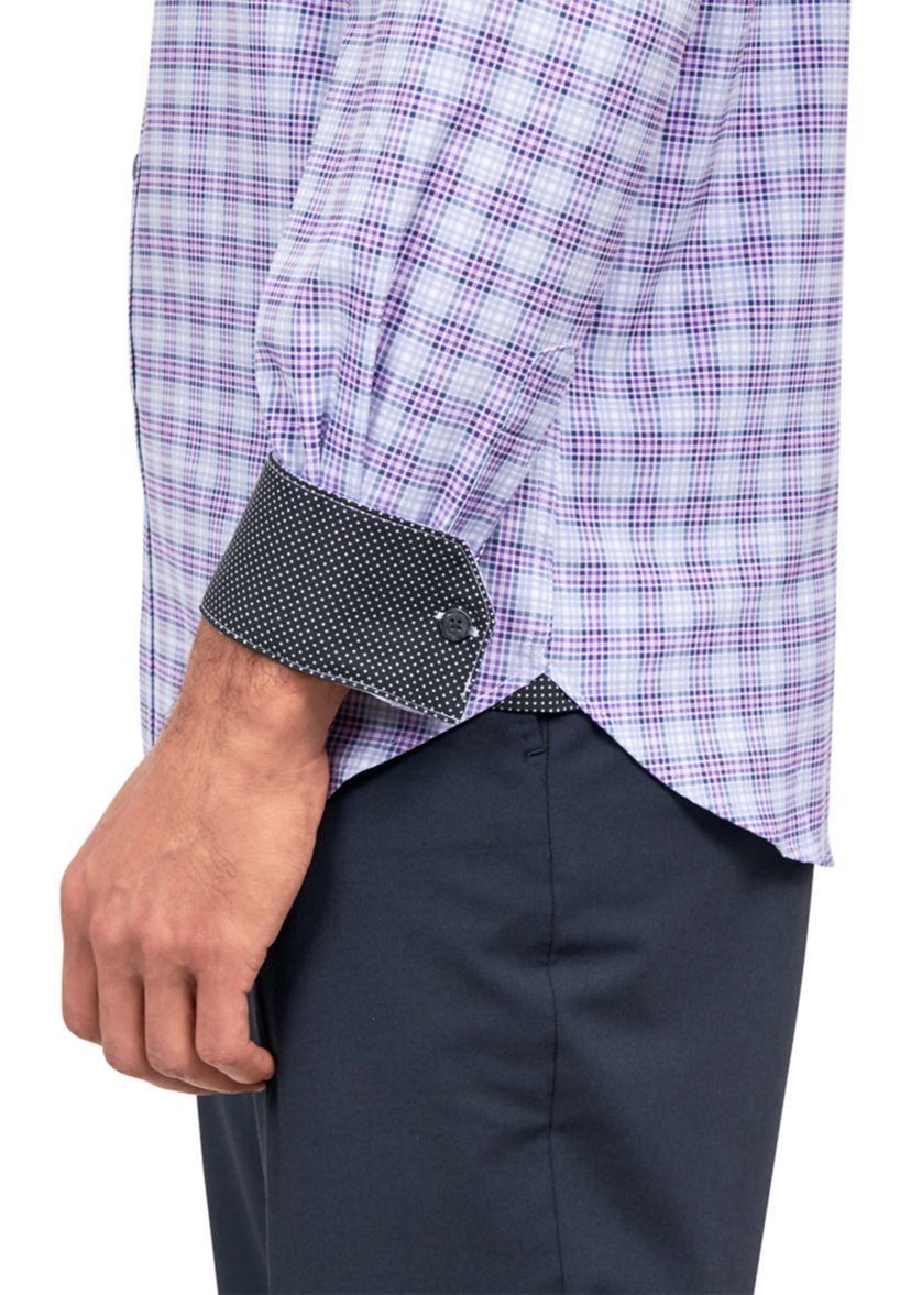 Mens Slim Fit Plaid Performance Stretch Dress Shirt