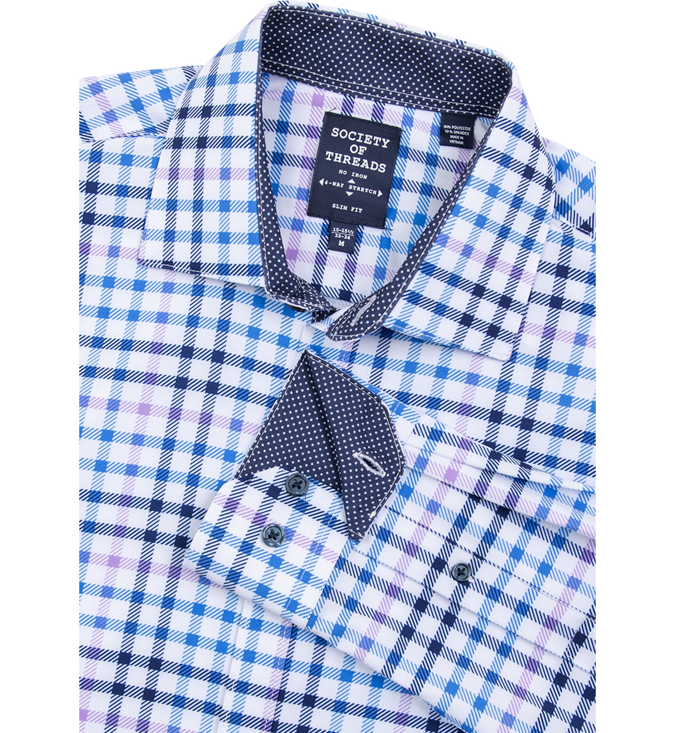 Mens Slim Fit Plaid Print Performance Stretch Dress Shirt
