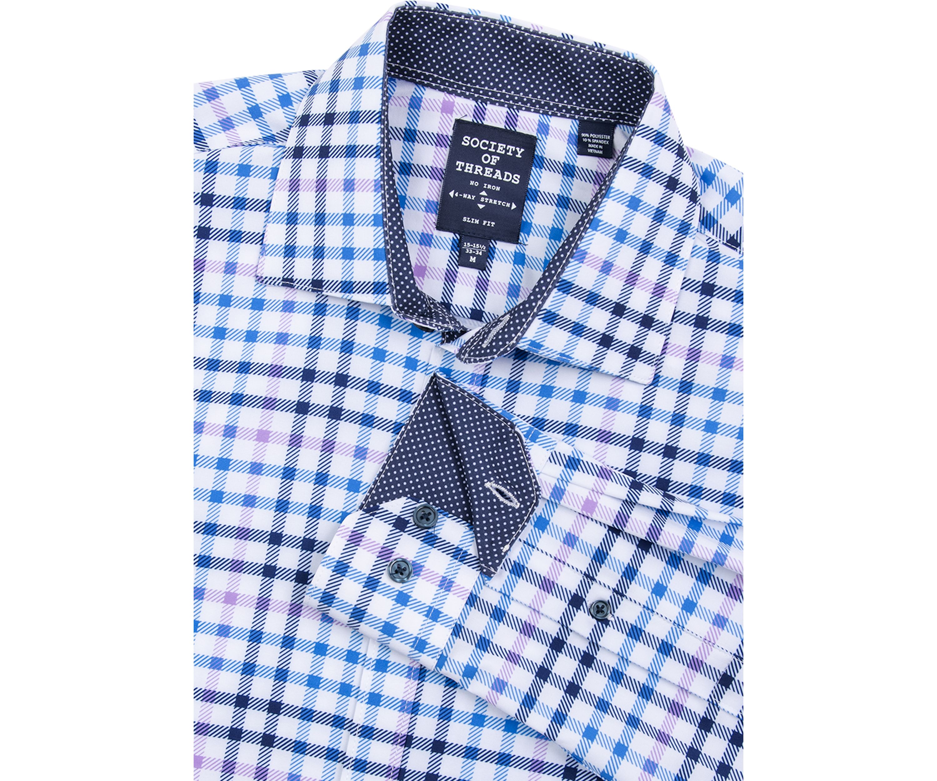 Mens Slim Fit Plaid Print Performance Stretch Dress Shirt