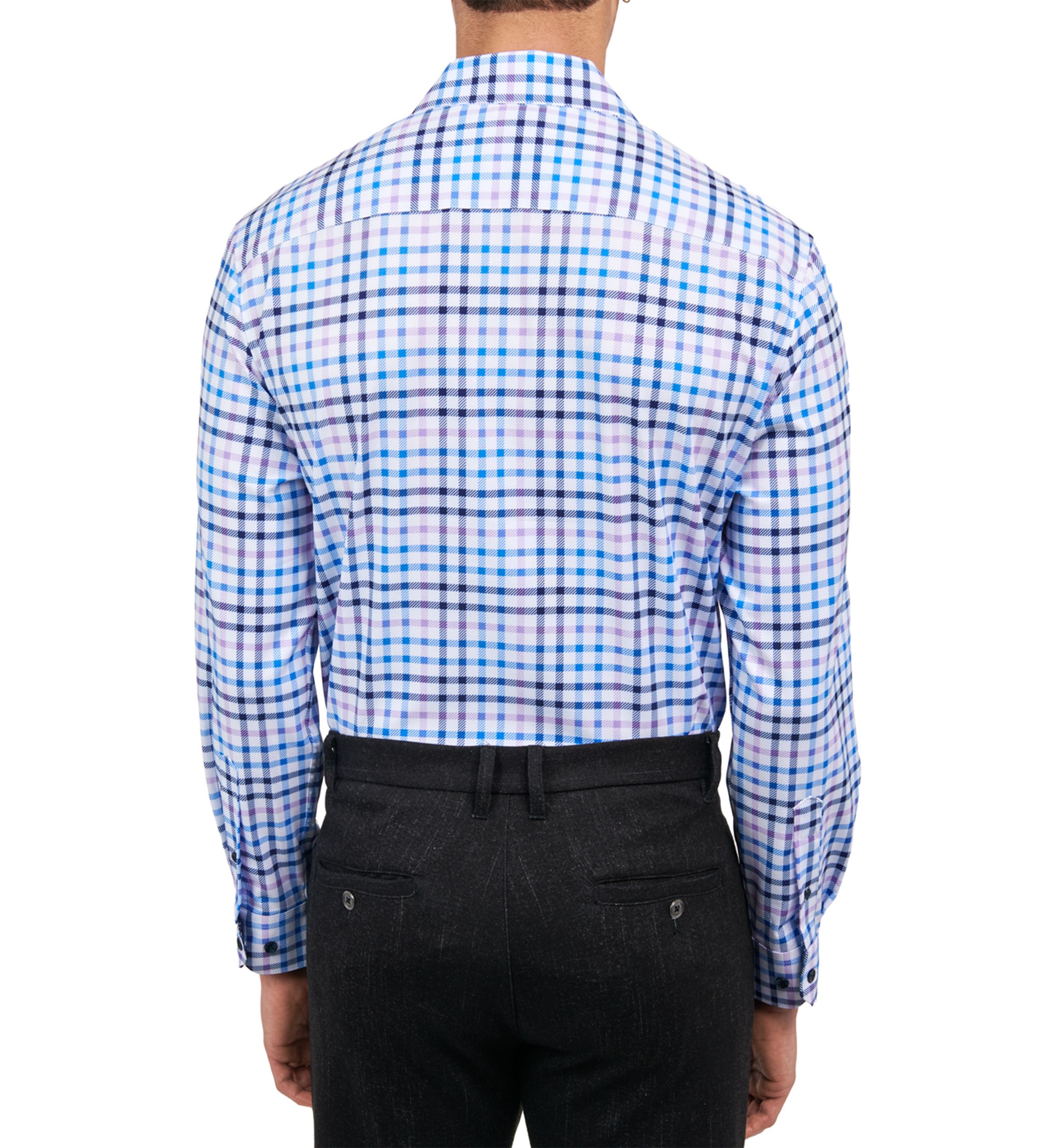 Mens Slim Fit Plaid Print Performance Stretch Dress Shirt