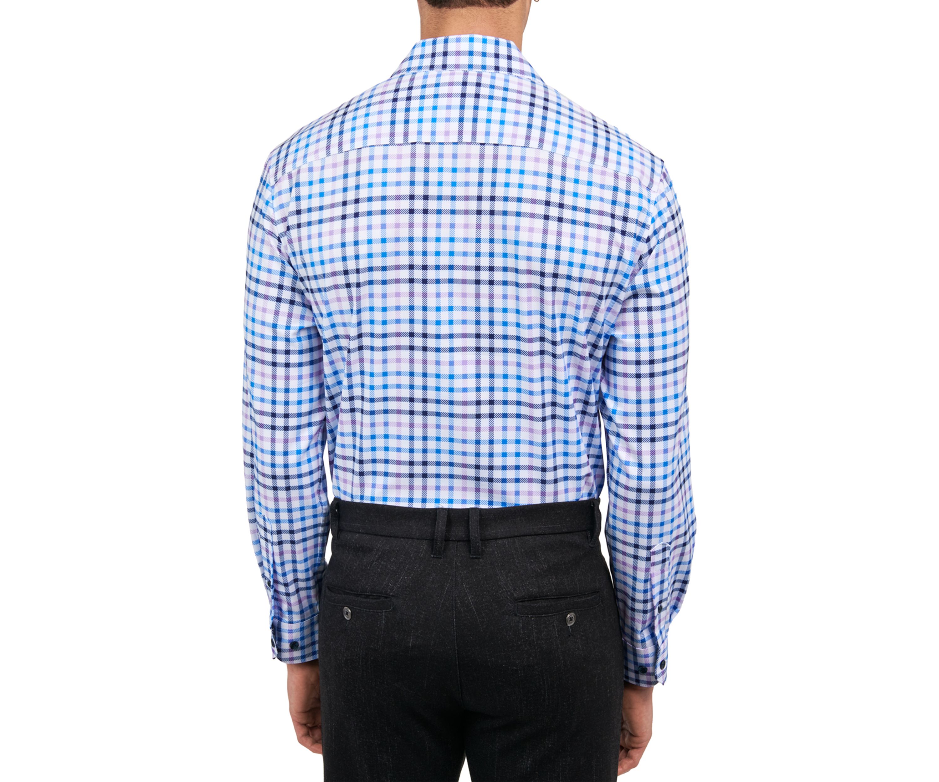 Mens Slim Fit Plaid Print Performance Stretch Dress Shirt