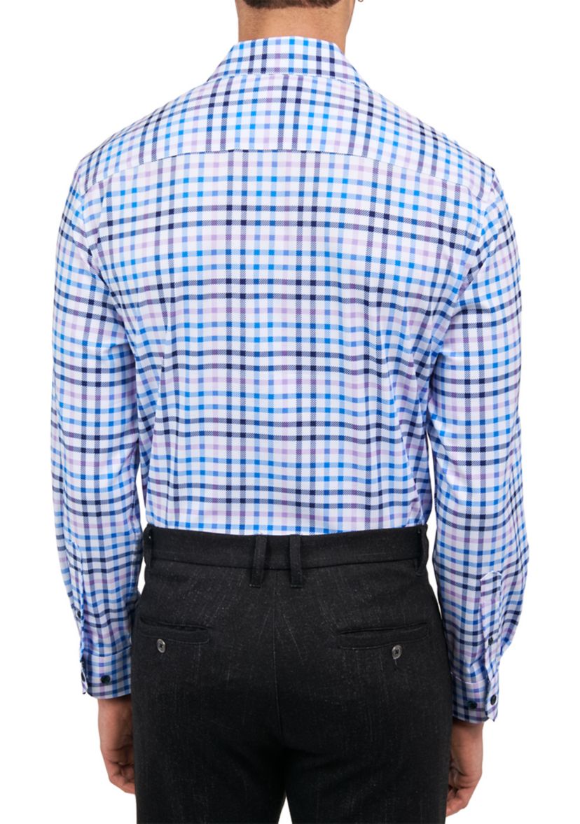 Mens Slim Fit Plaid Print Performance Stretch Dress Shirt