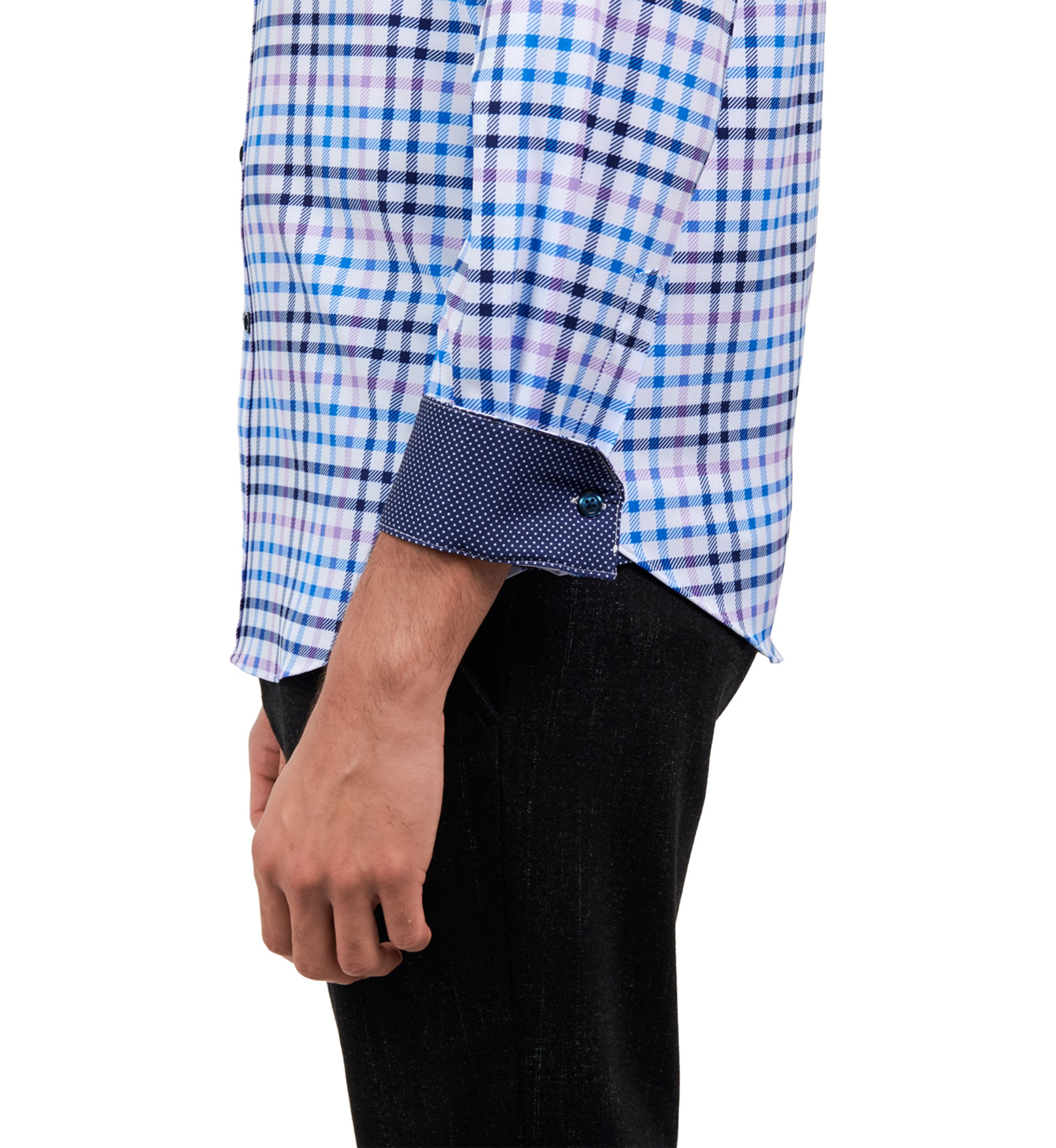 Mens Slim Fit Plaid Print Performance Stretch Dress Shirt