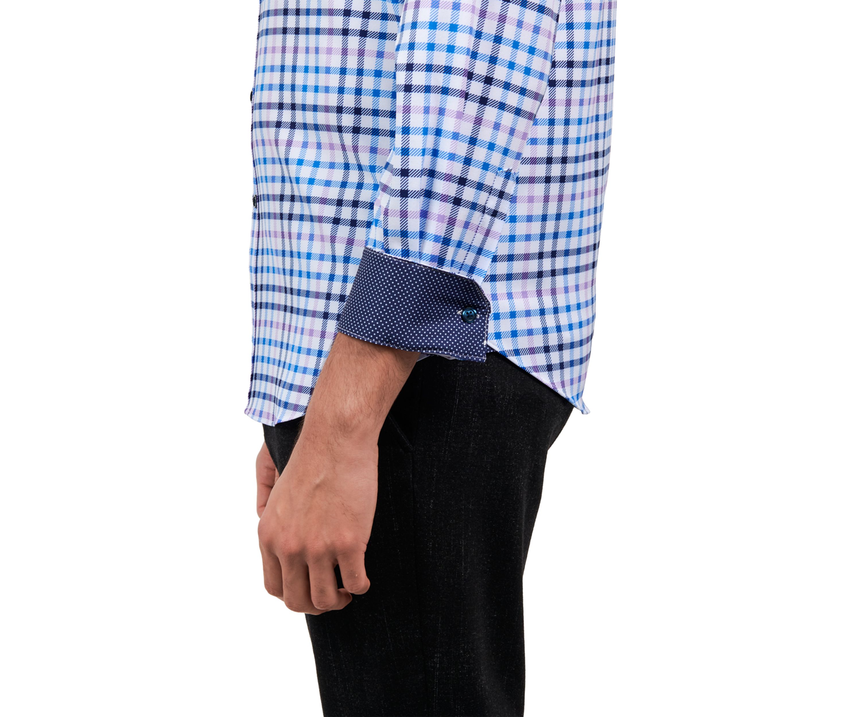 Mens Slim Fit Plaid Print Performance Stretch Dress Shirt
