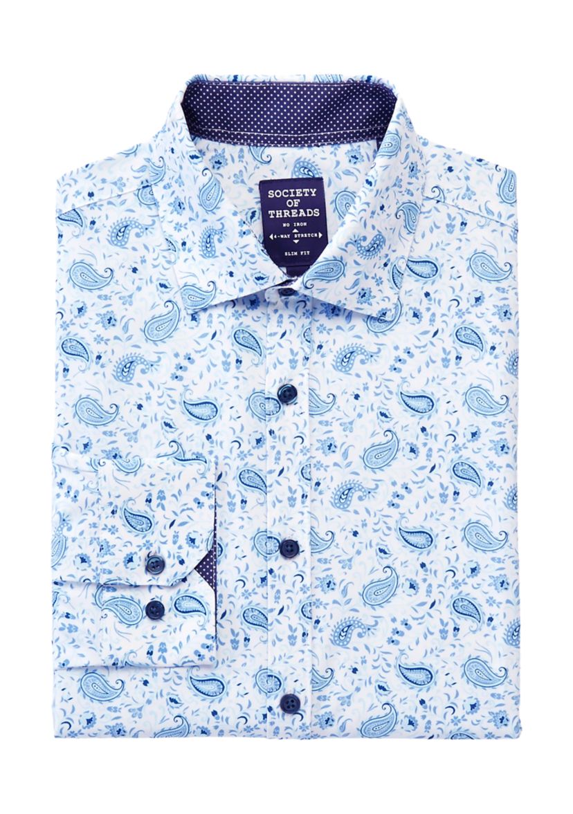 Mens Slim Fit Paisley Performance Stretch Dress Shirt