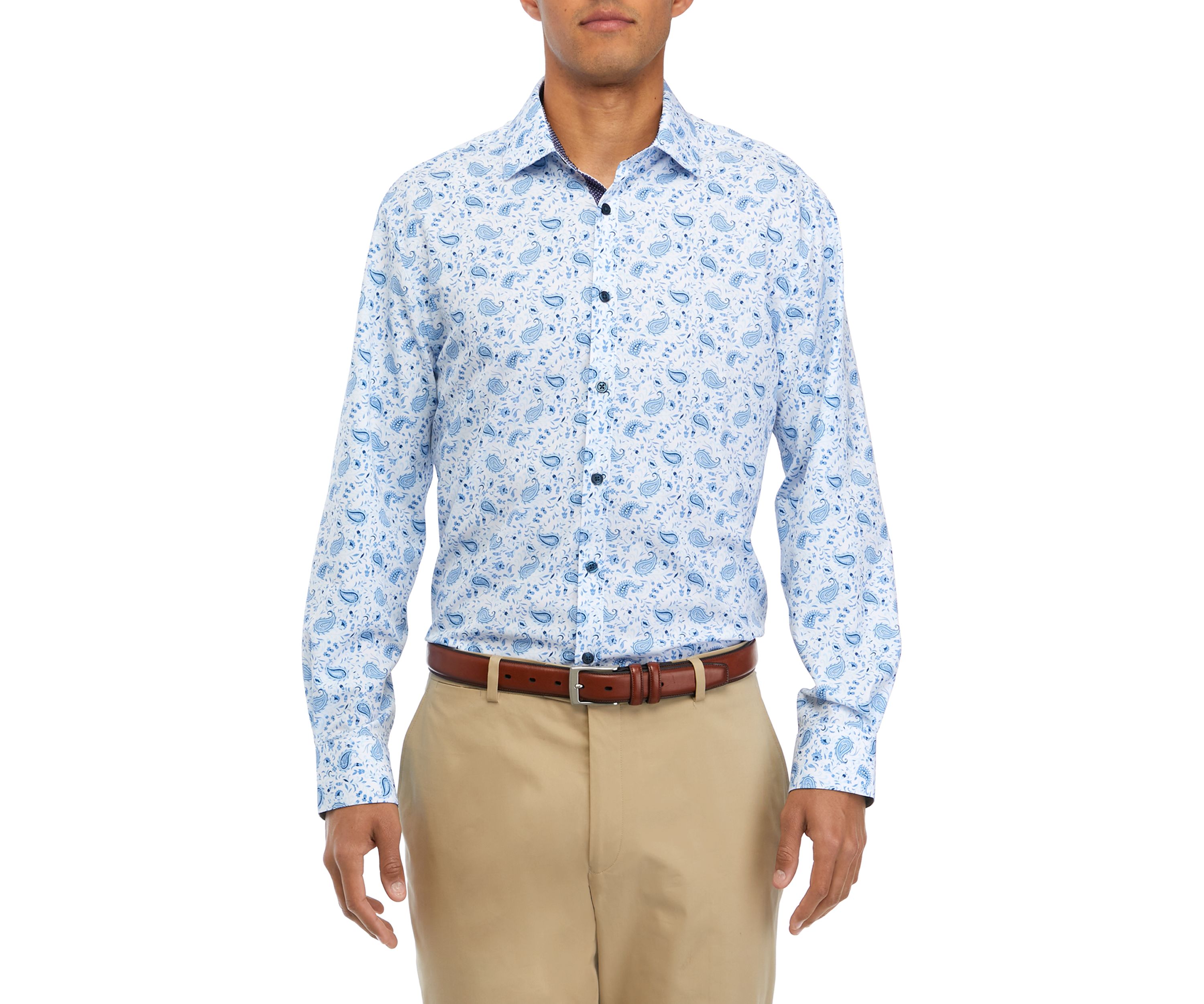Mens Slim Fit Paisley Performance Stretch Dress Shirt