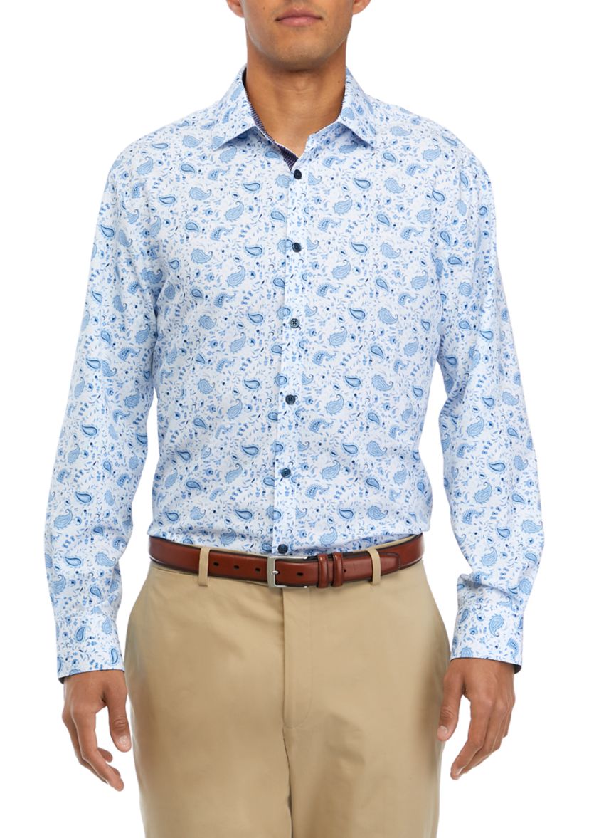 Mens Slim Fit Paisley Performance Stretch Dress Shirt
