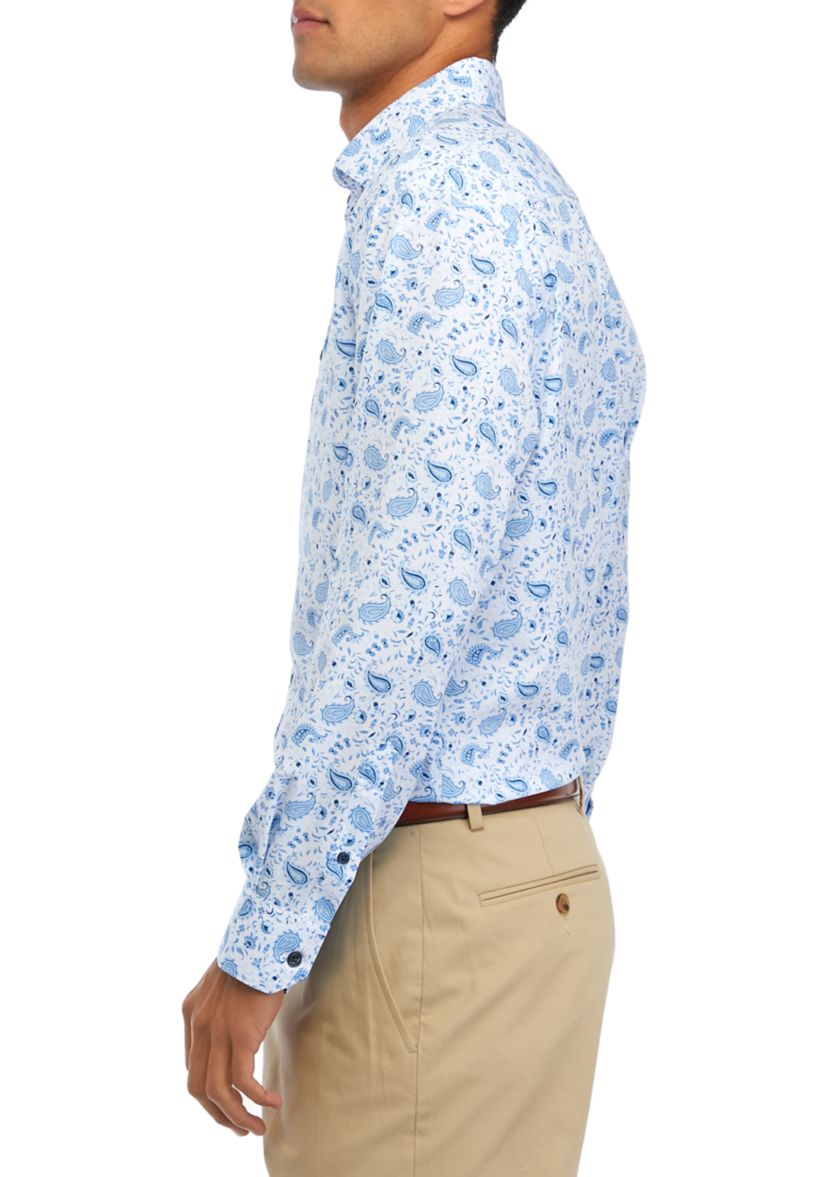 Mens Slim Fit Paisley Performance Stretch Dress Shirt