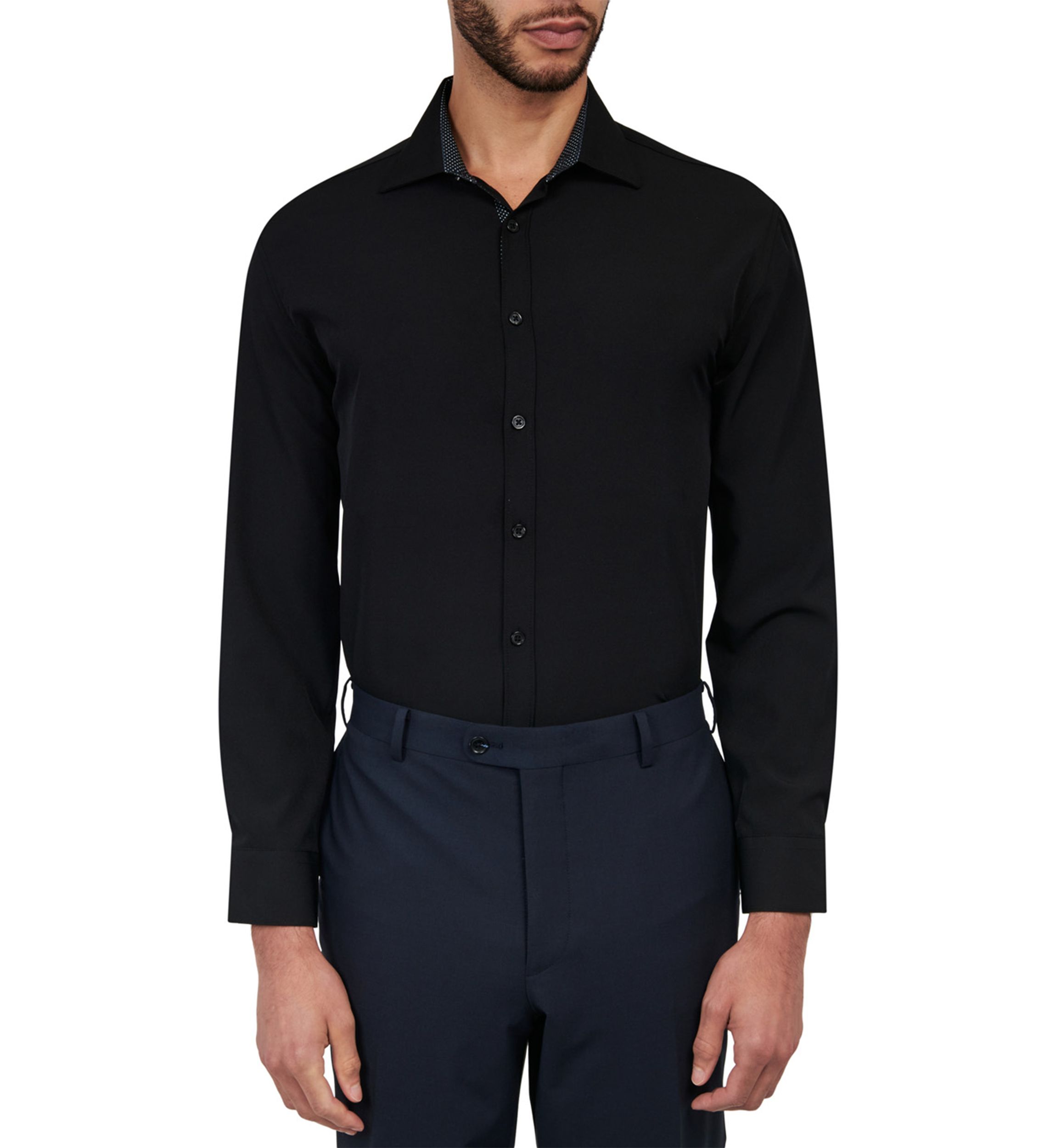  Slim Fit Black Solid Performance Stretch Dress Shirt