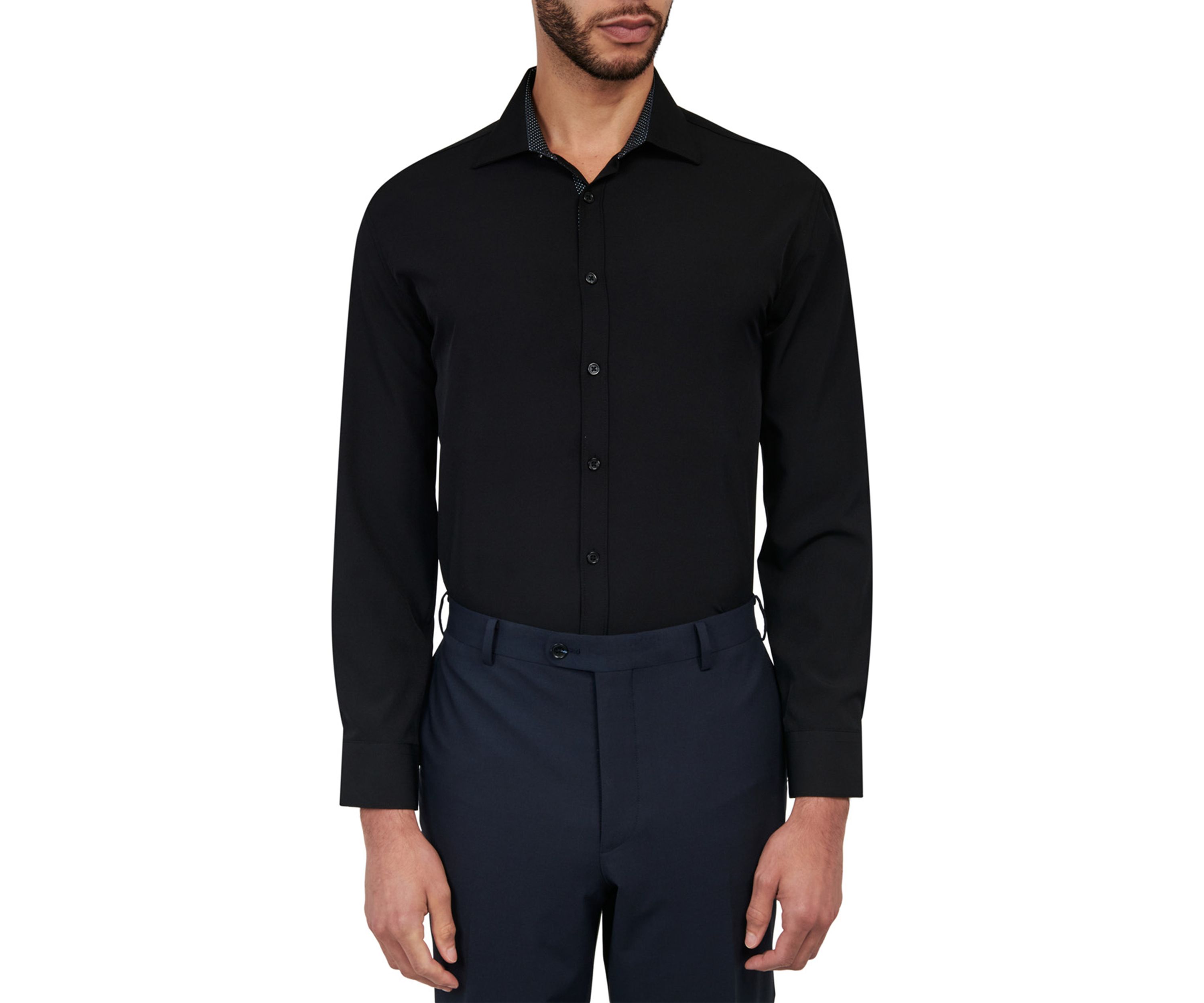  Slim Fit Black Solid Performance Stretch Dress Shirt