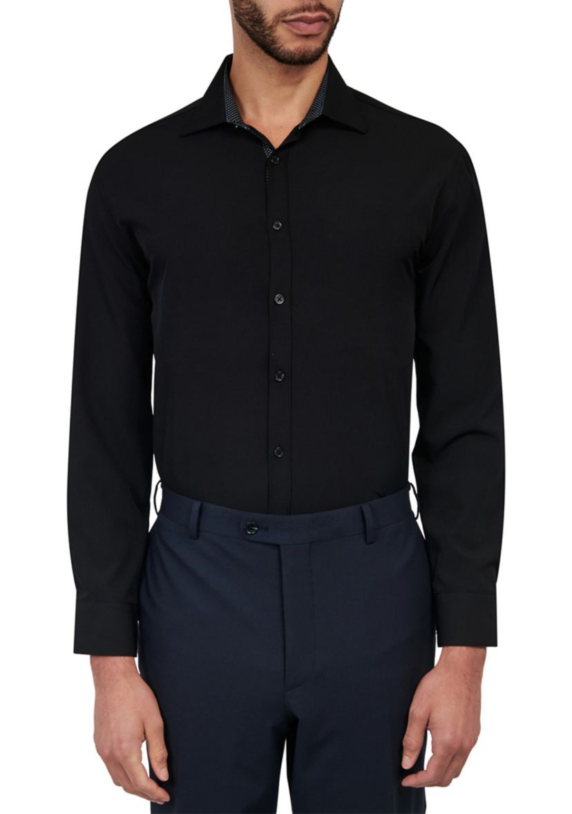  Slim Fit Black Solid Performance Stretch Dress Shirt