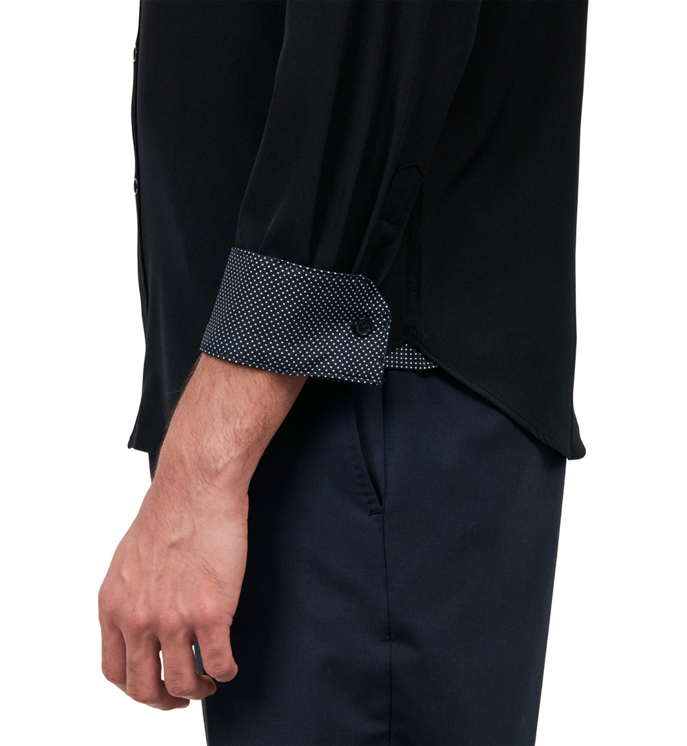  Slim Fit Black Solid Performance Stretch Dress Shirt
