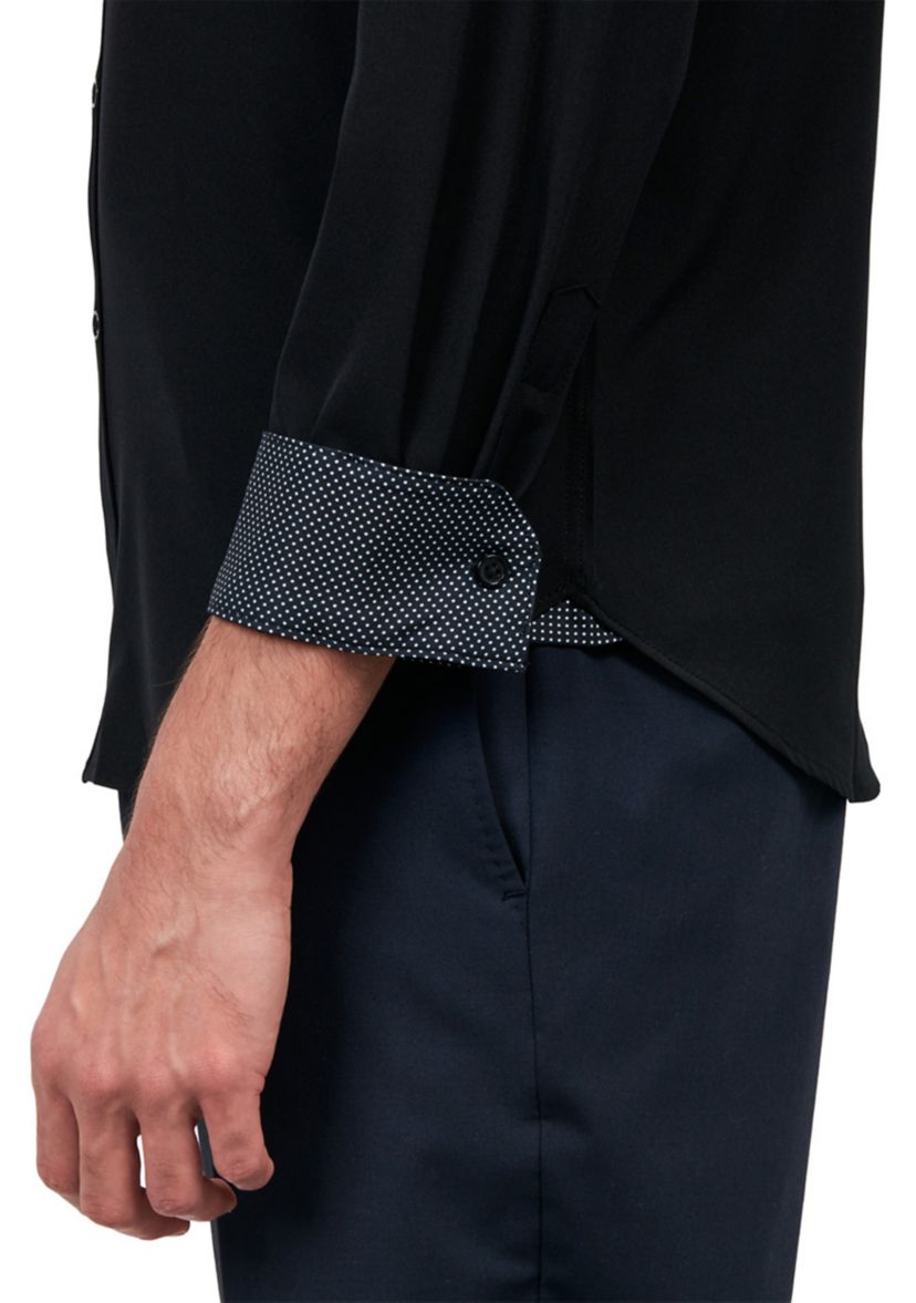  Slim Fit Black Solid Performance Stretch Dress Shirt