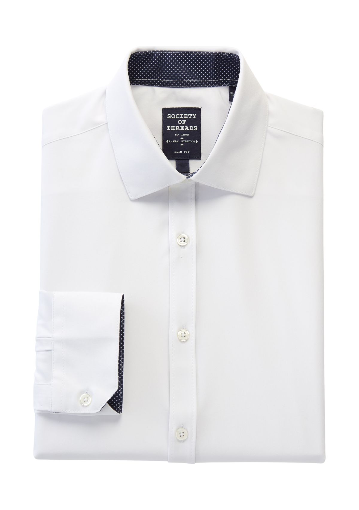 Mens Slim Fit White Solid Performance Stretch Dress Shirt