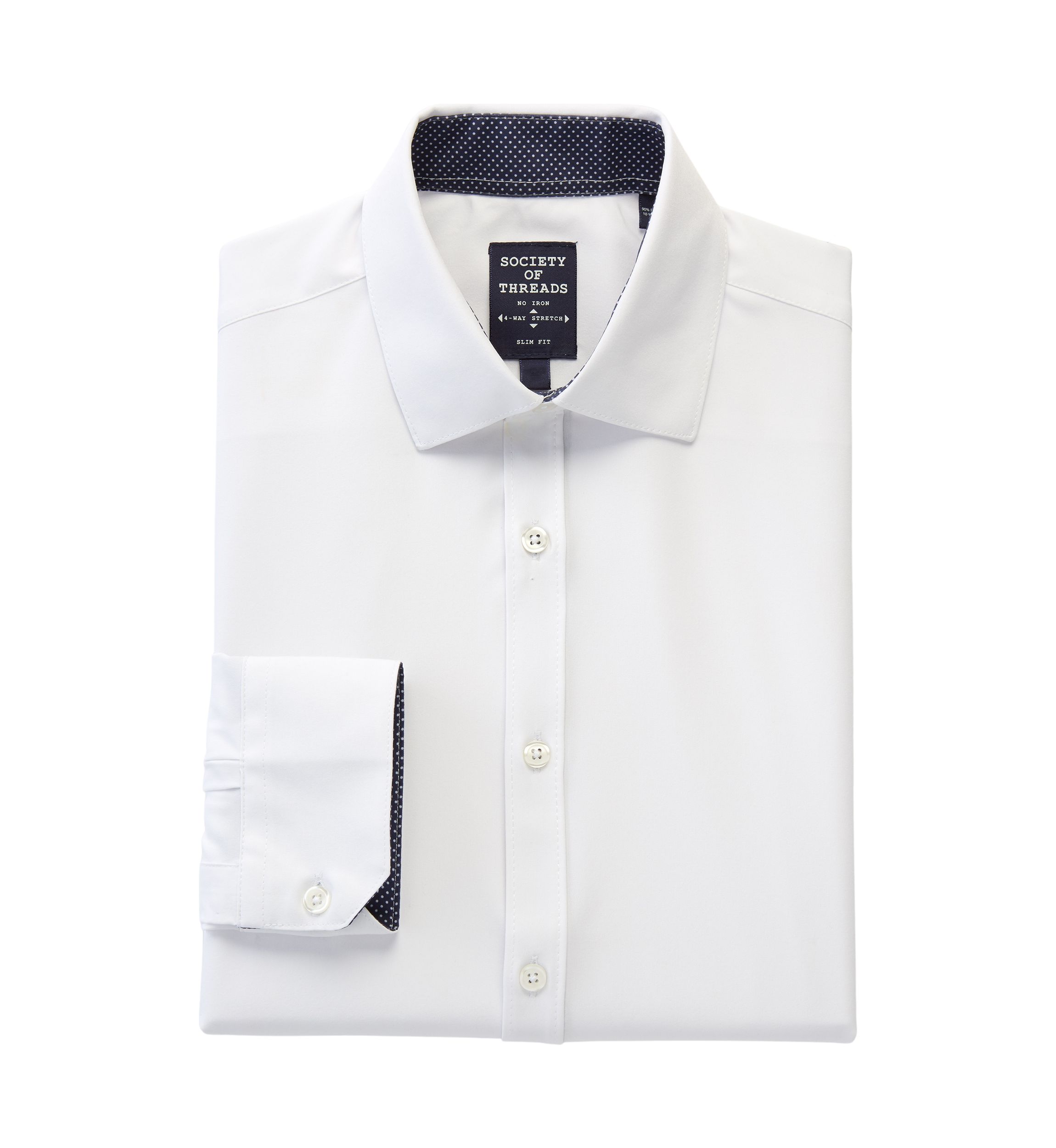 Mens Slim Fit White Solid Performance Stretch Dress Shirt