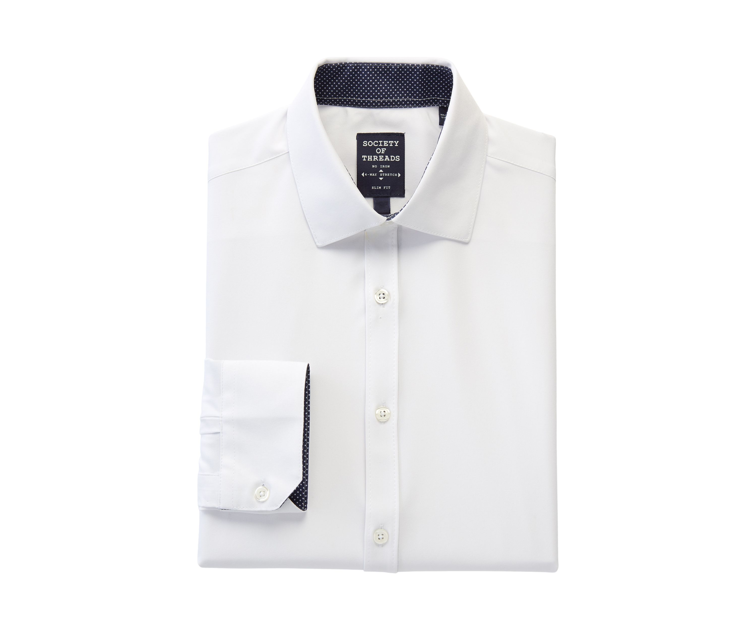 Mens Slim Fit White Solid Performance Stretch Dress Shirt