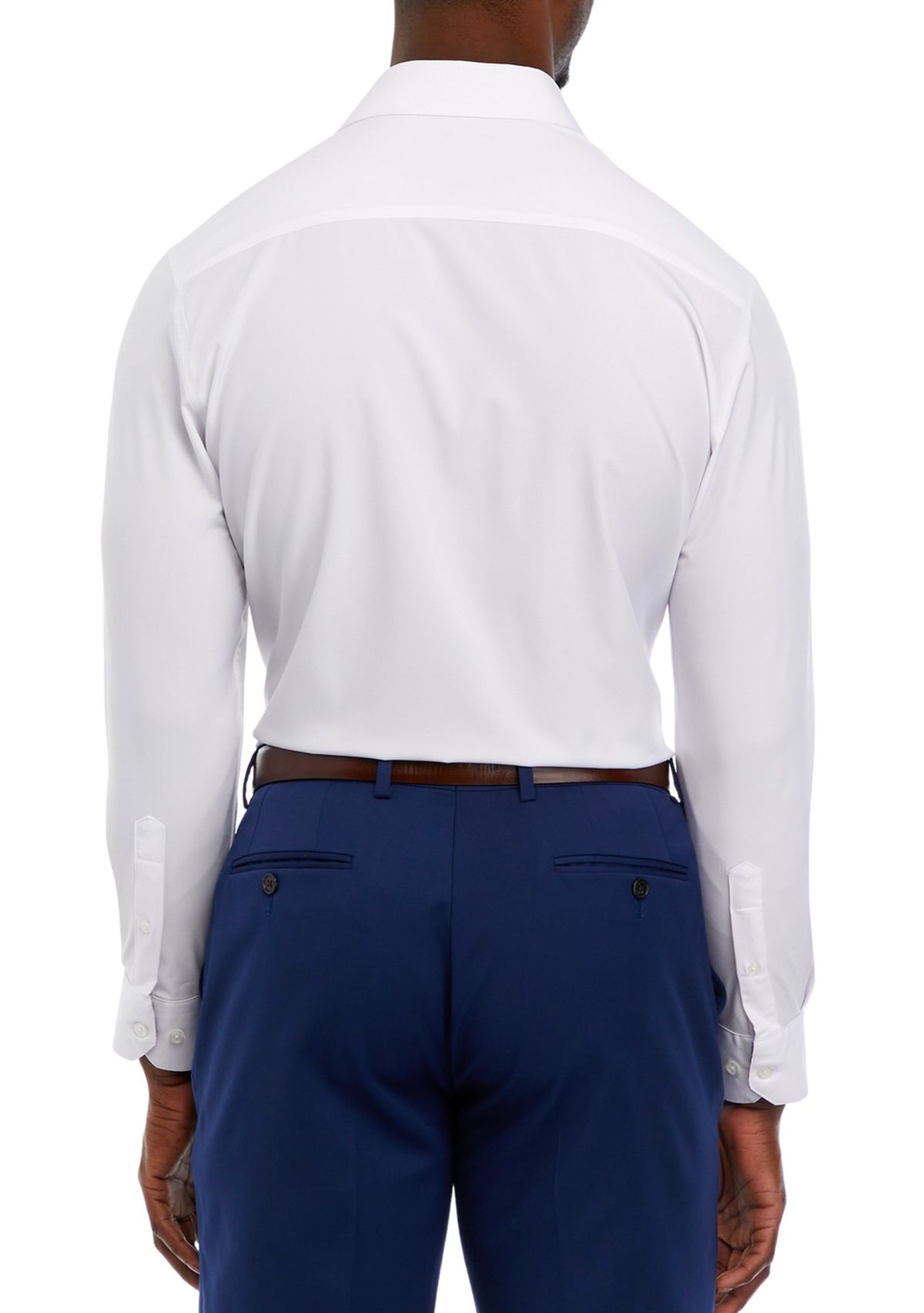 Mens Slim Fit White Solid Performance Stretch Dress Shirt