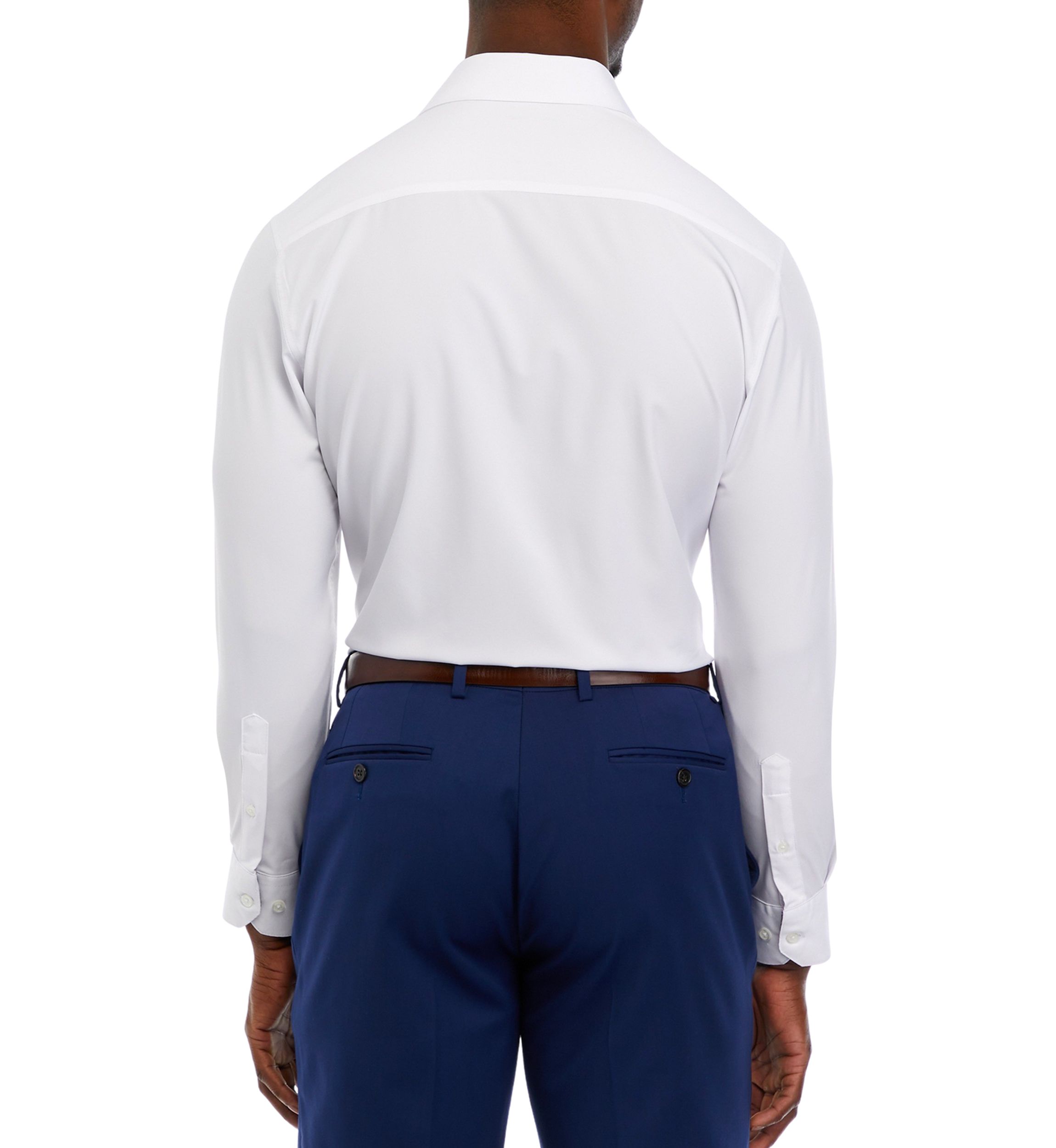 Mens Slim Fit White Solid Performance Stretch Dress Shirt