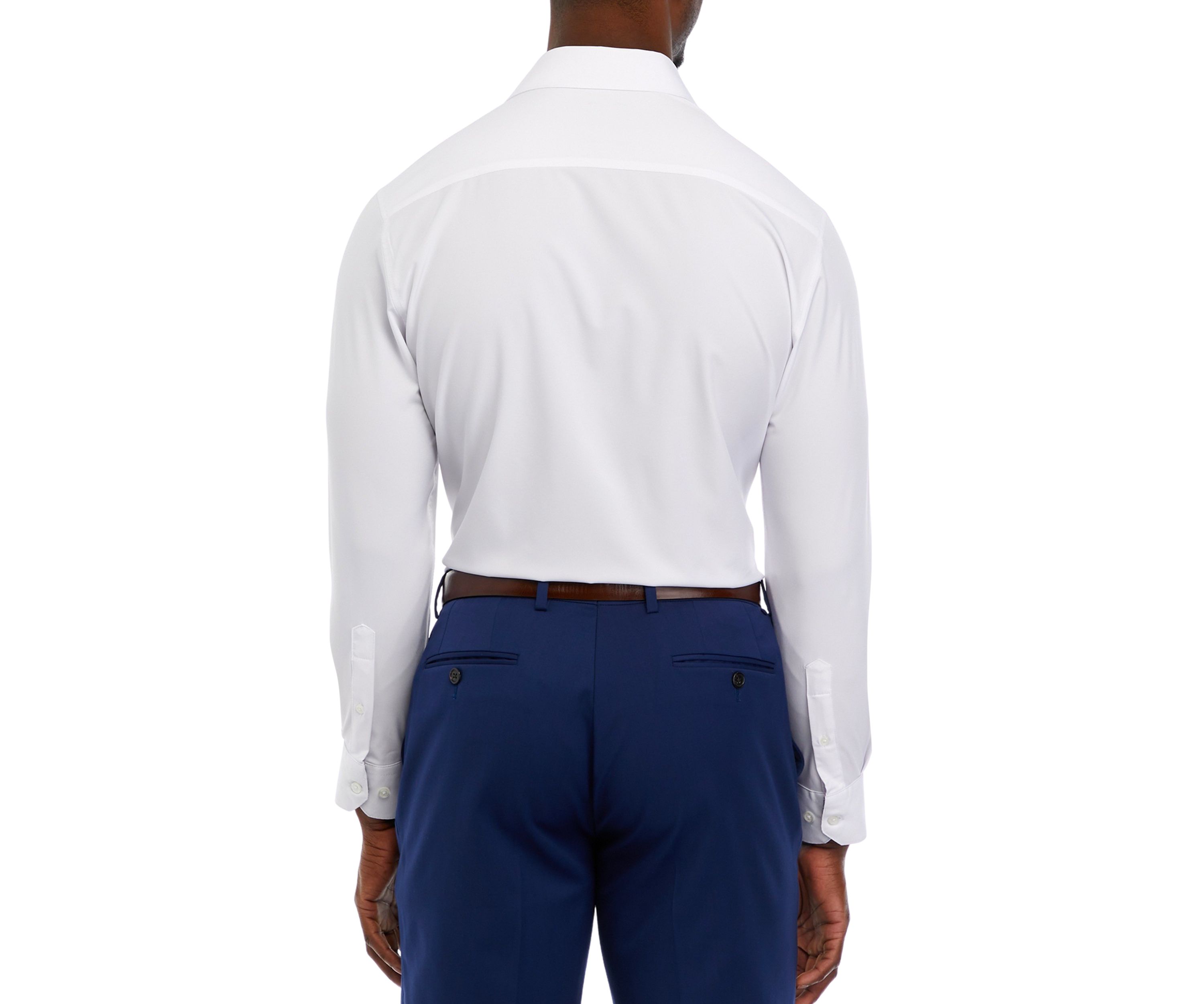 Mens Slim Fit White Solid Performance Stretch Dress Shirt