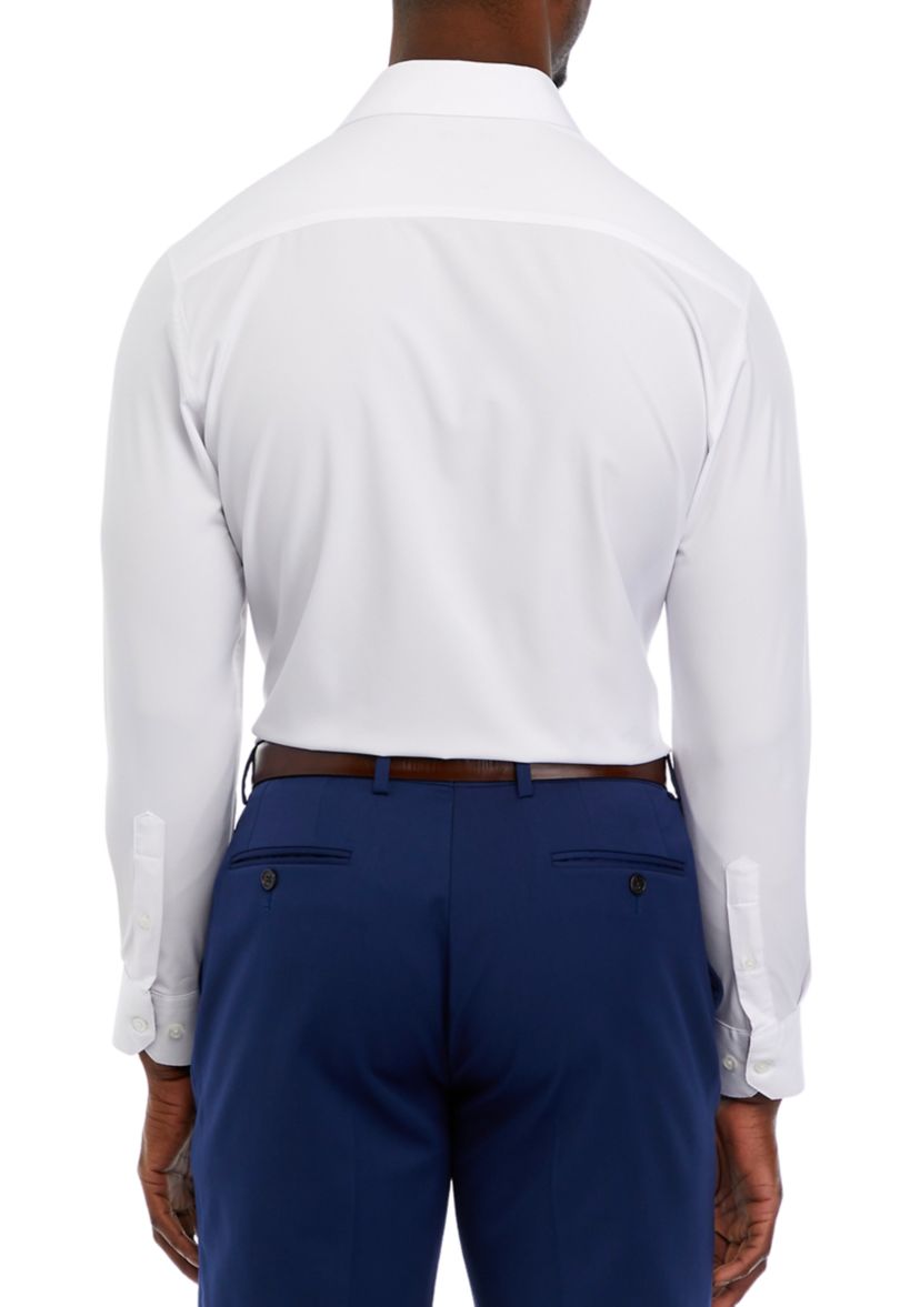 Mens Slim Fit White Solid Performance Stretch Dress Shirt