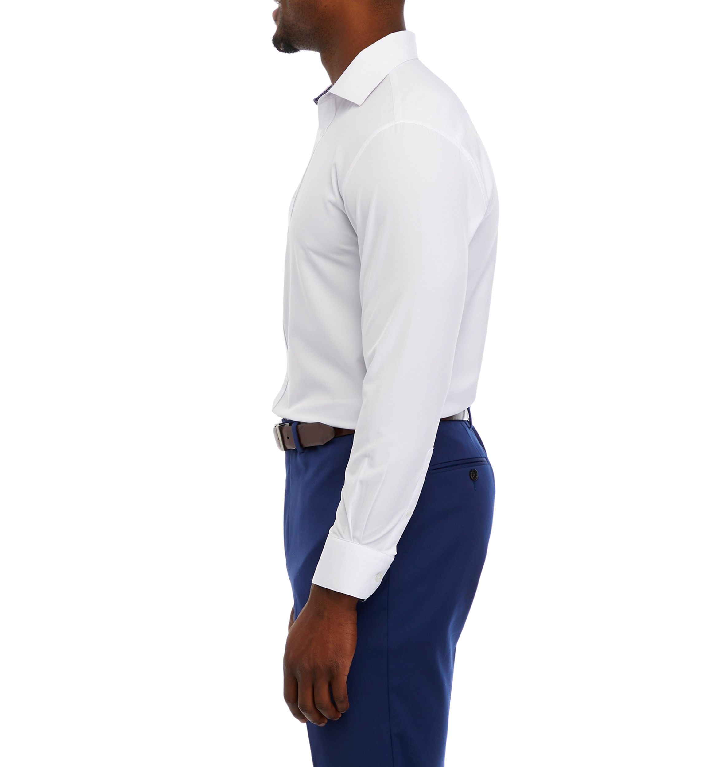 Mens Slim Fit White Solid Performance Stretch Dress Shirt