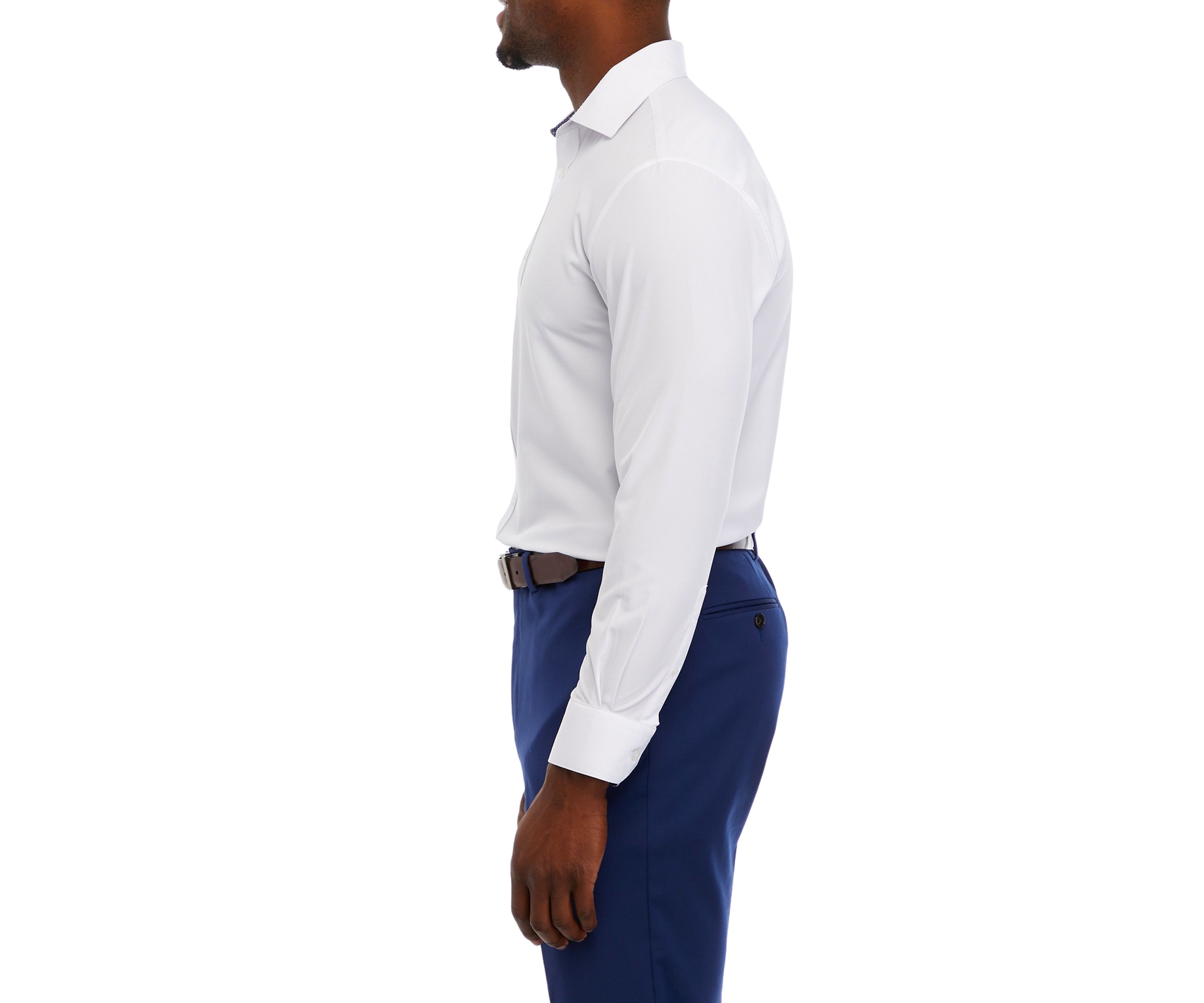 Mens Slim Fit White Solid Performance Stretch Dress Shirt