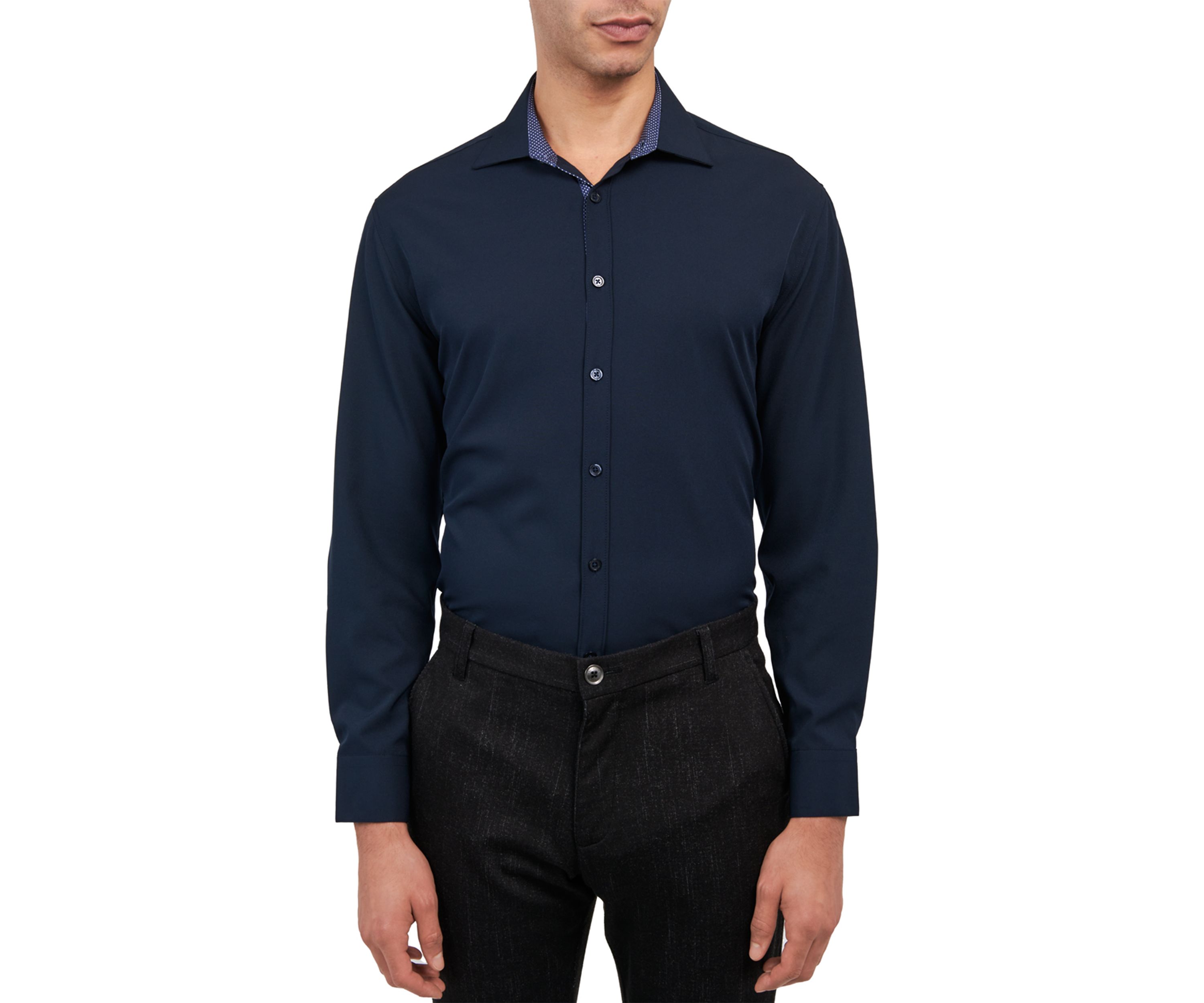Slim Fit Navy Solid Performance Stretch Dress Shirt