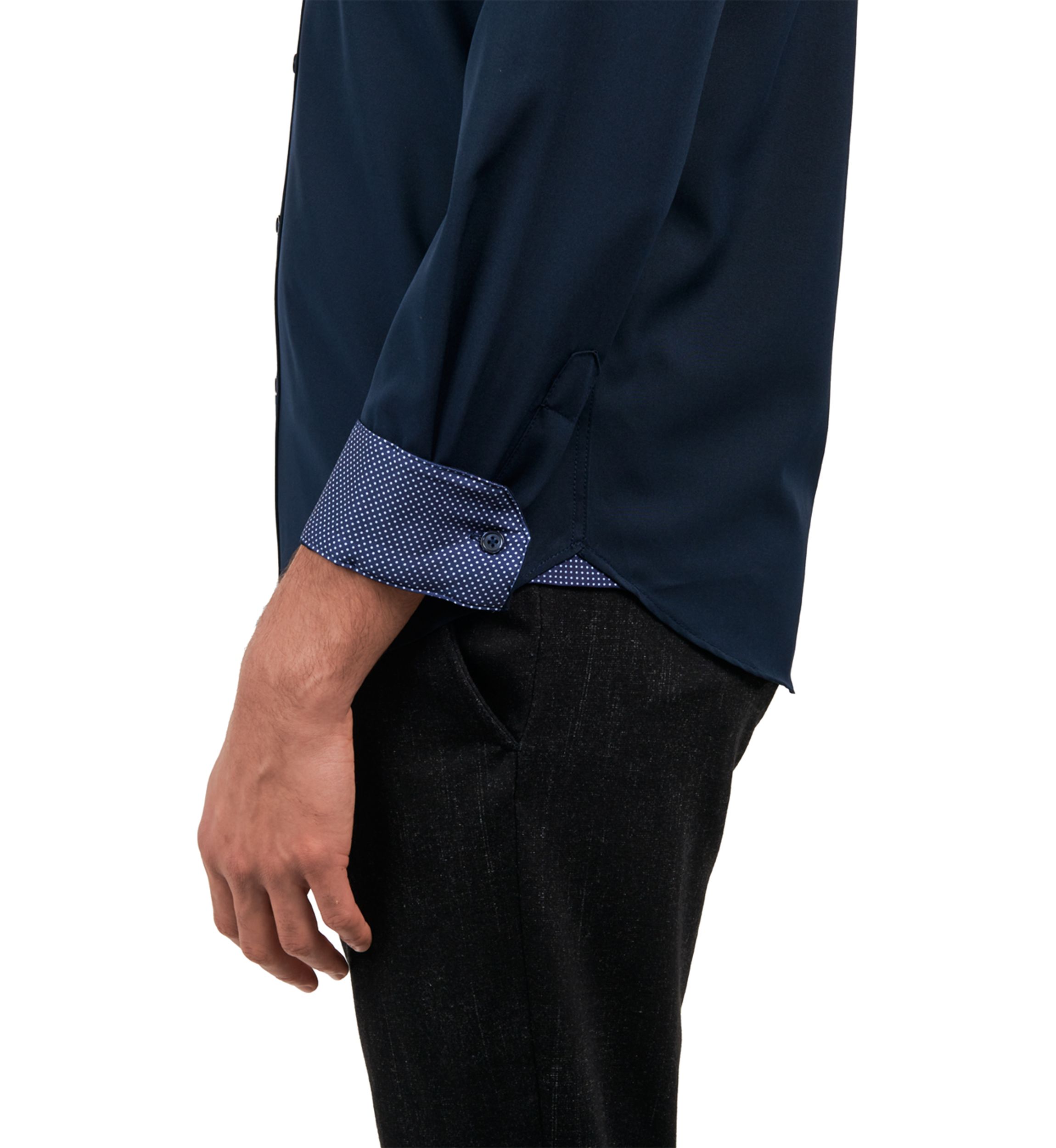Slim Fit Navy Solid Performance Stretch Dress Shirt
