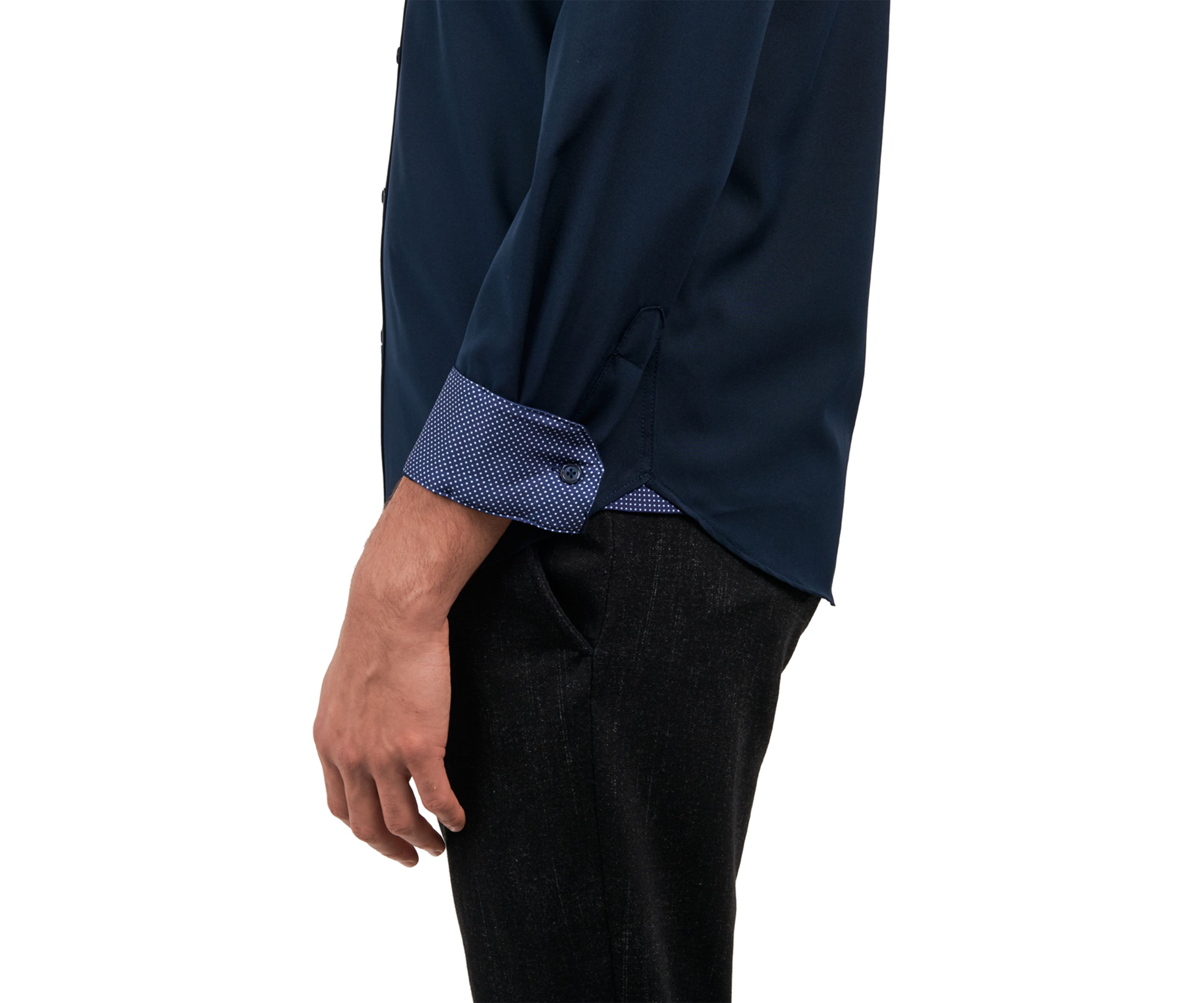 Slim Fit Navy Solid Performance Stretch Dress Shirt