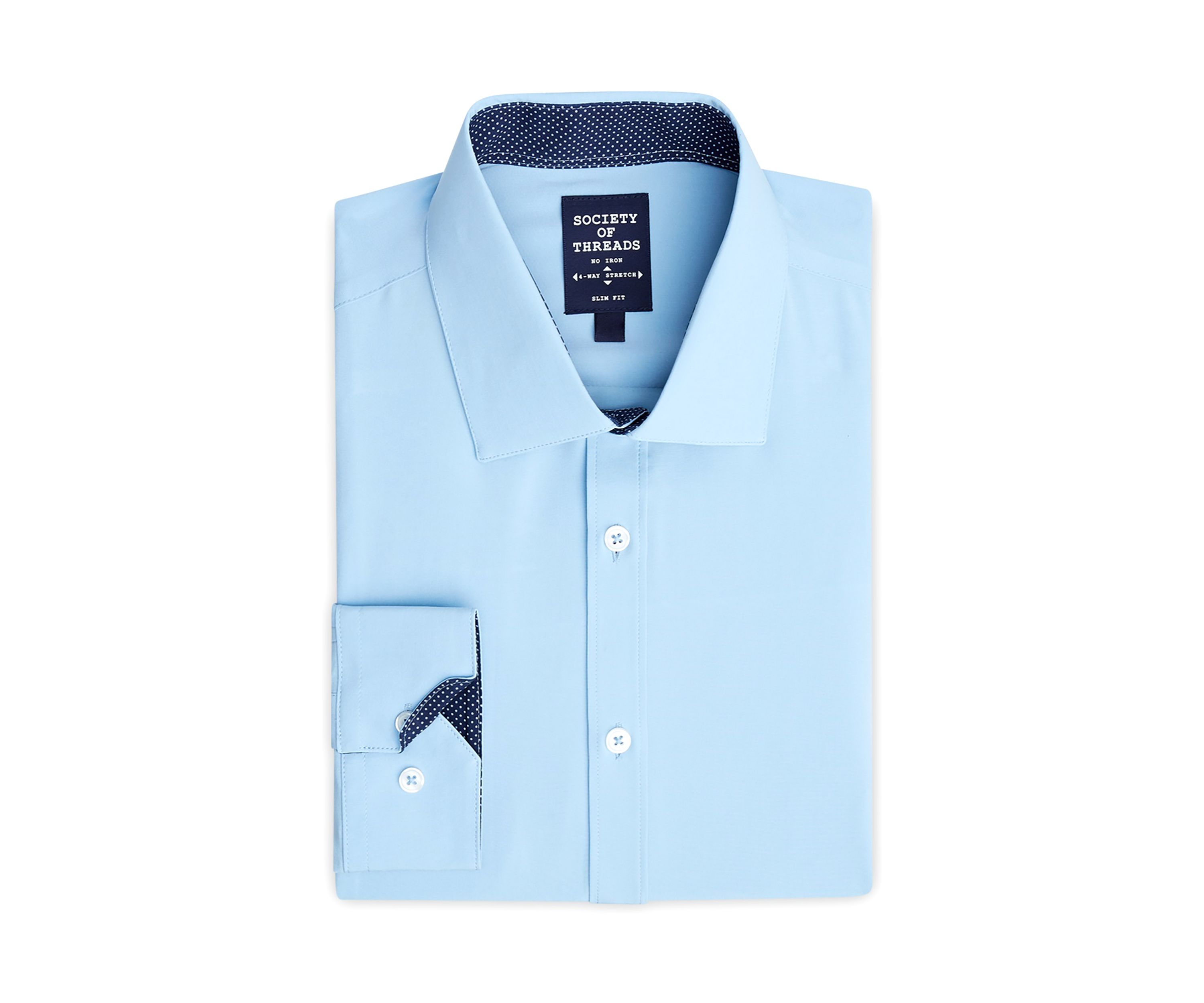 Slim Fit Light Blue Solid Performance Stretch Dress Shirt