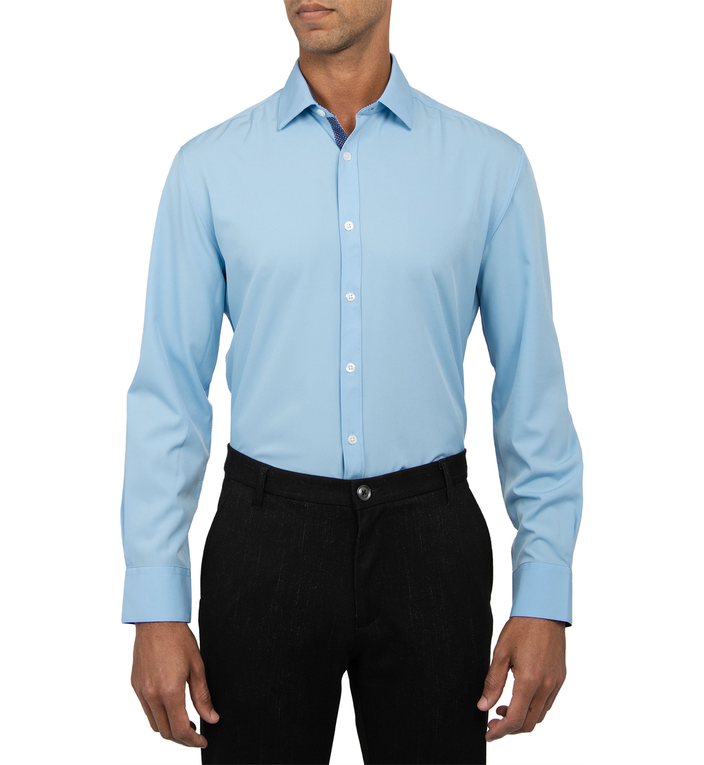 Slim Fit Light Blue Solid Performance Stretch Dress Shirt