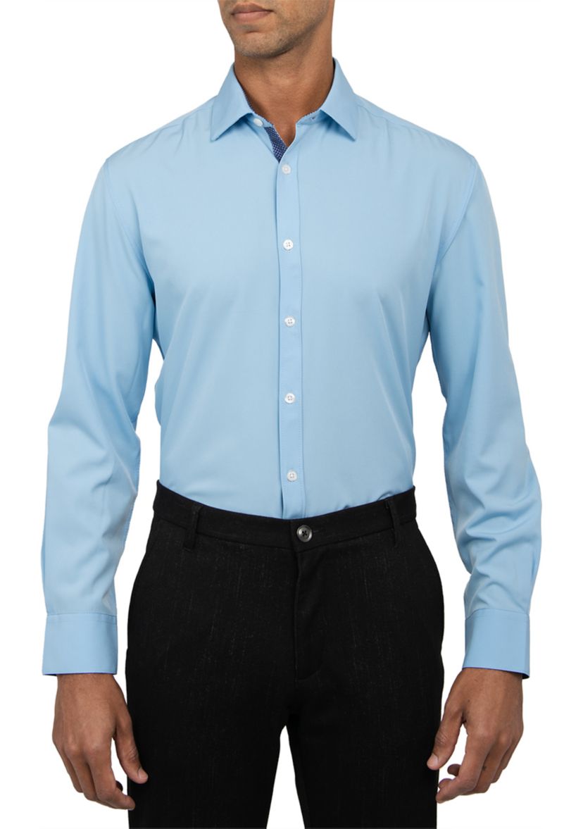 Slim Fit Light Blue Solid Performance Stretch Dress Shirt