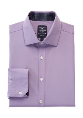 Society of Threads Men s Slim Fit Lavender Solid Performance Stretch Dress Shirt Lilac Medium