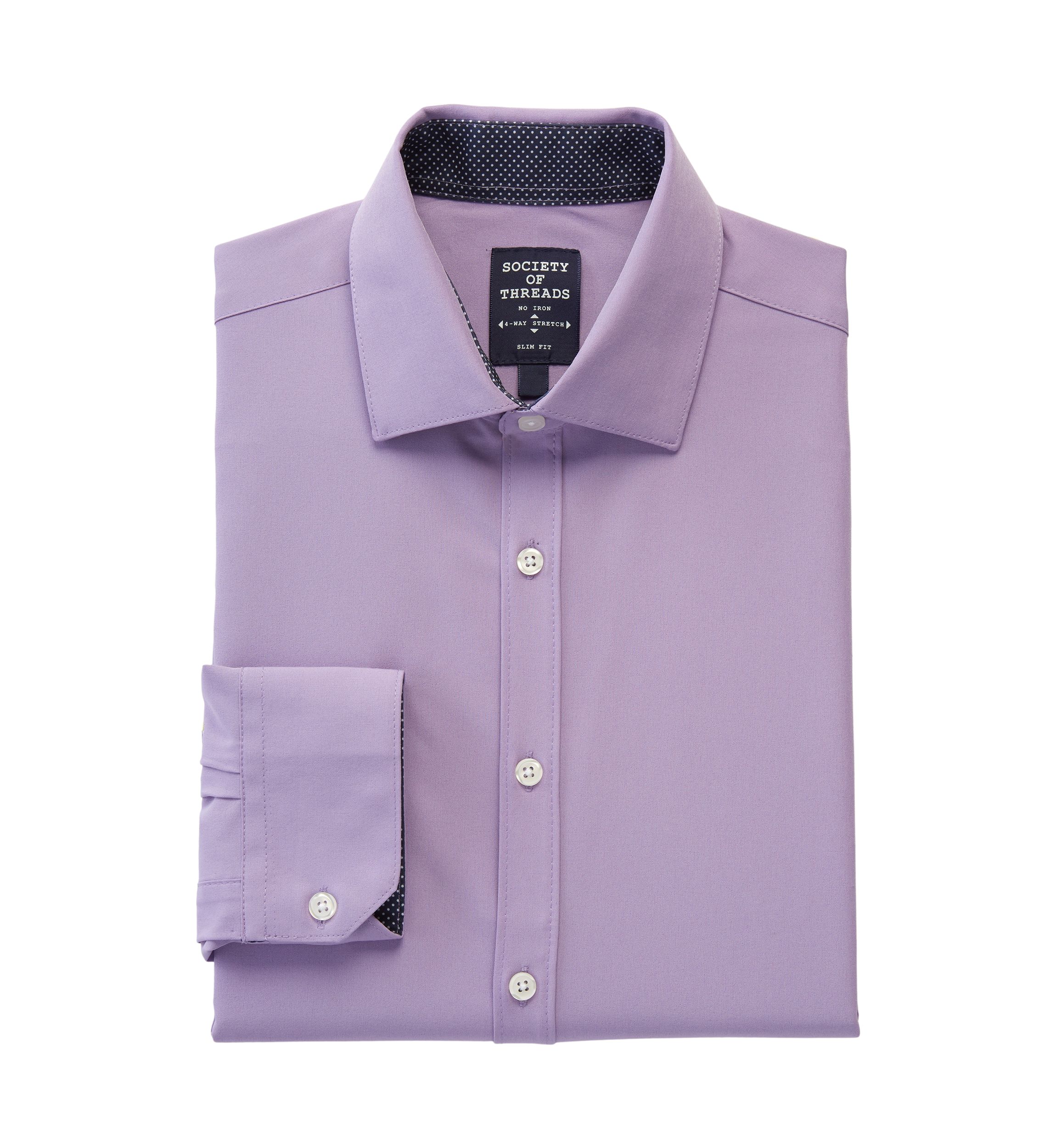 Mens Slim Fit Lavender Solid Performance Stretch Dress Shirt