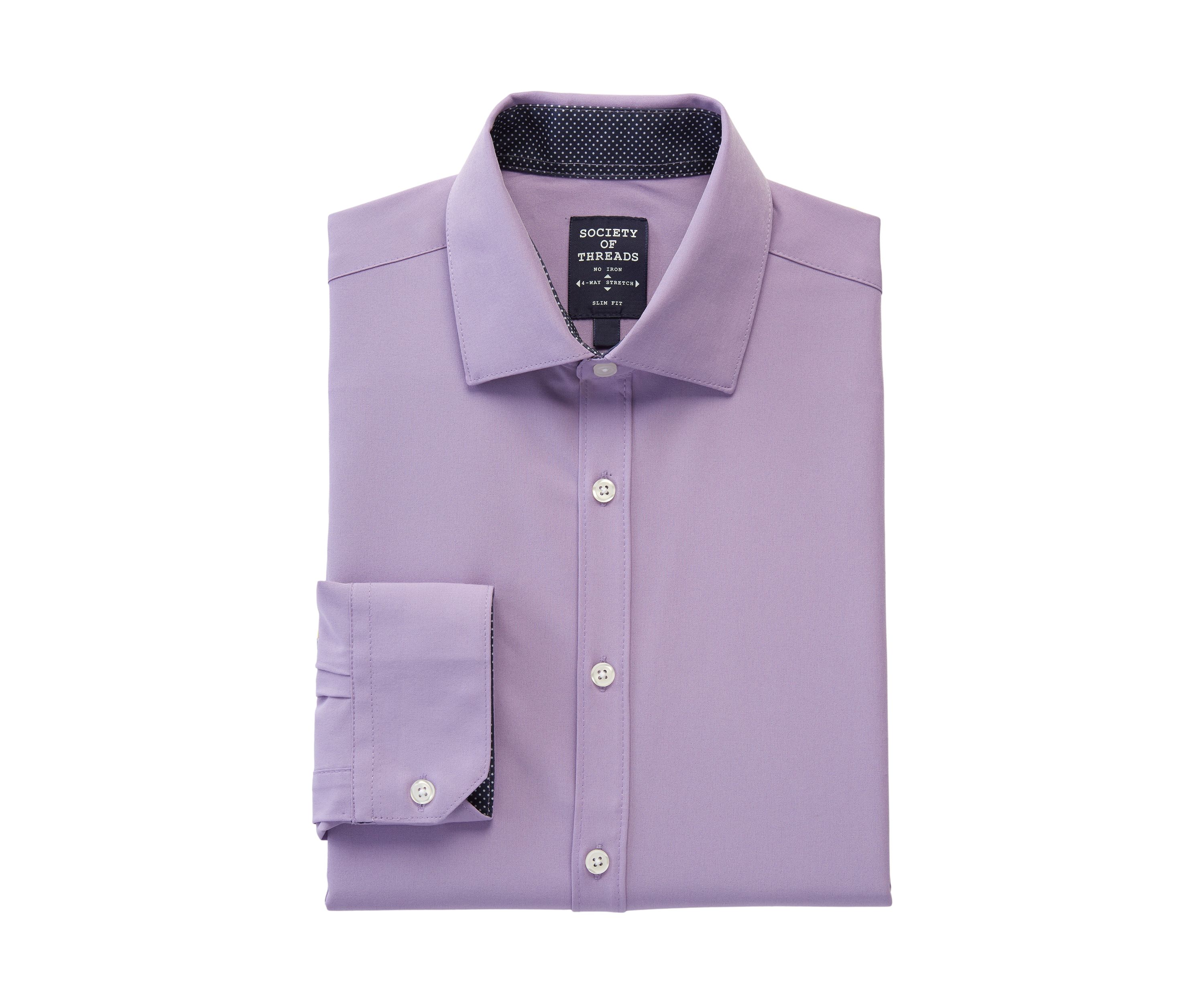 Mens Slim Fit Lavender Solid Performance Stretch Dress Shirt