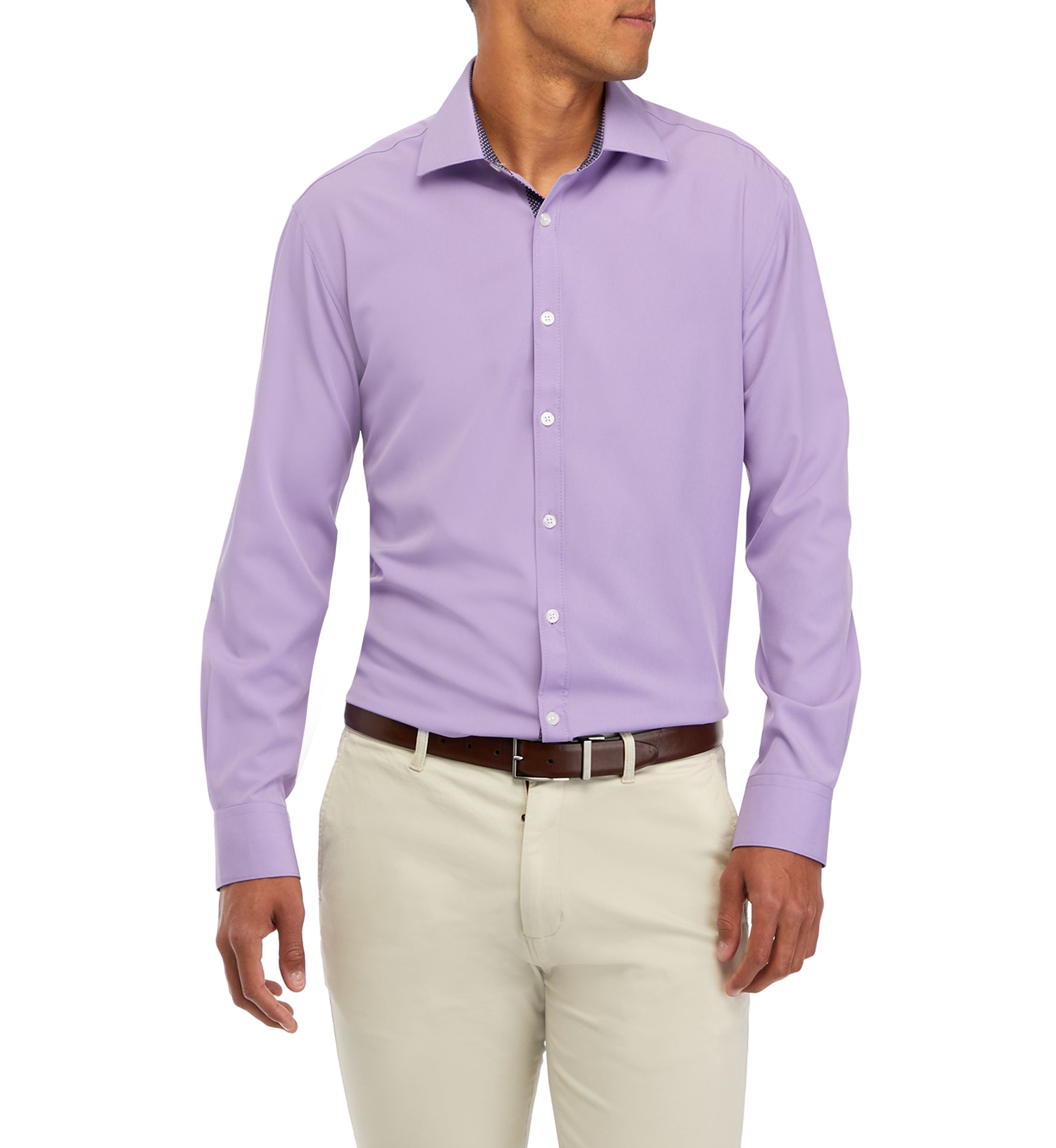Mens Slim Fit Lavender Solid Performance Stretch Dress Shirt