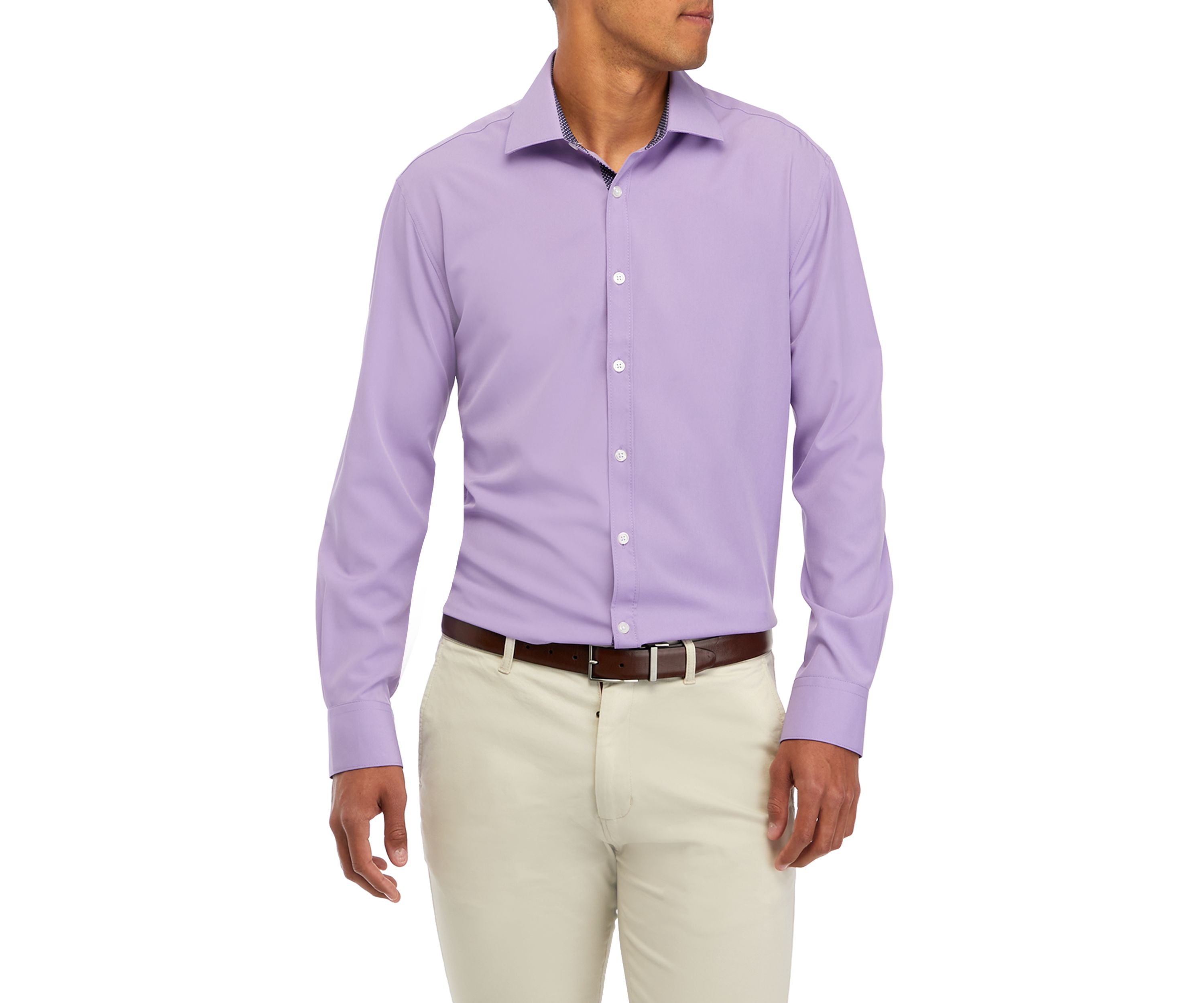 Mens Slim Fit Lavender Solid Performance Stretch Dress Shirt