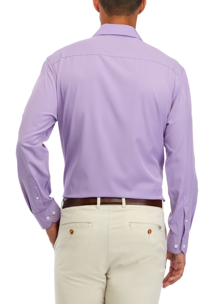 Mens Slim Fit Lavender Solid Performance Stretch Dress Shirt