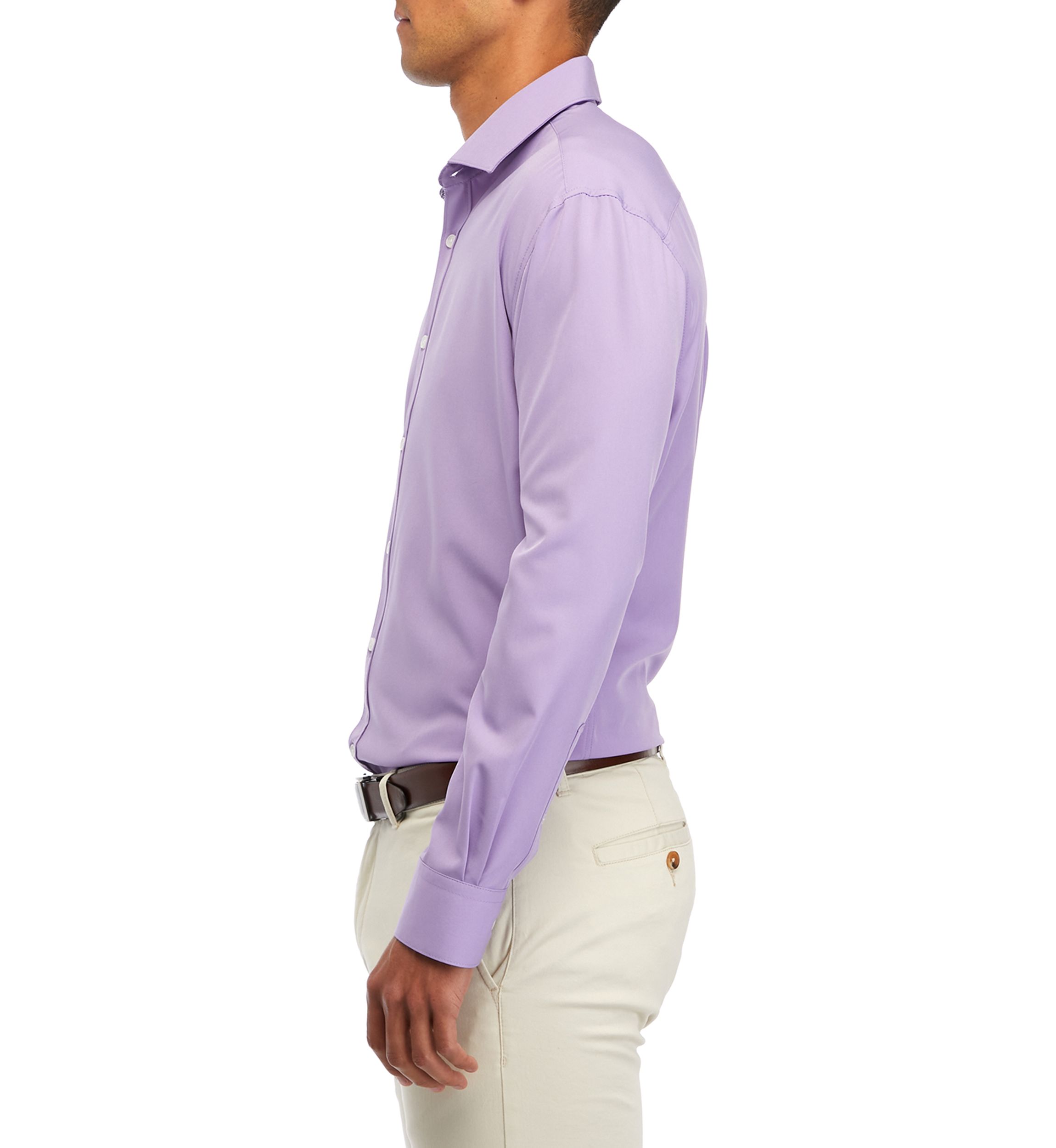Mens Slim Fit Lavender Solid Performance Stretch Dress Shirt