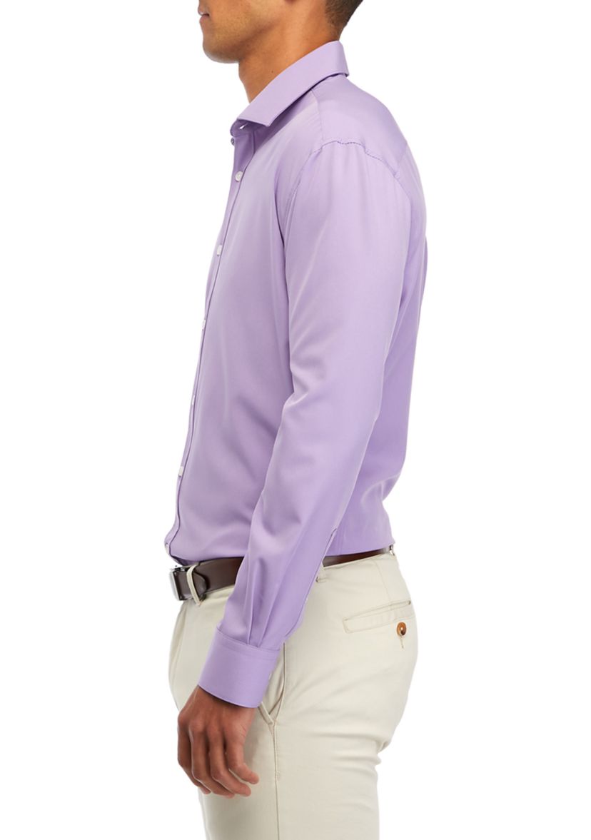 Mens Slim Fit Lavender Solid Performance Stretch Dress Shirt