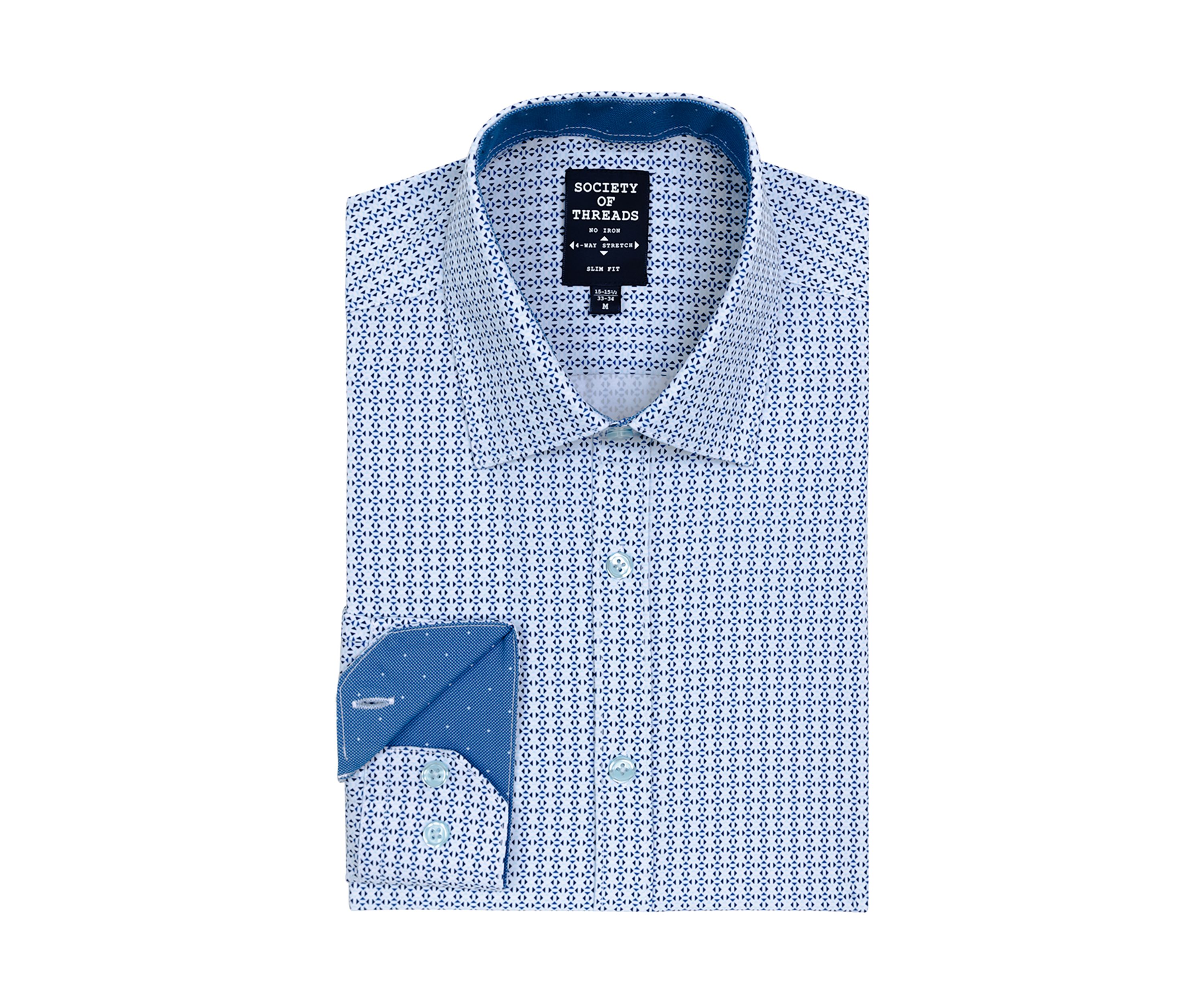 Slim Fit Blue Geo Performance Stretch Dress Shirt