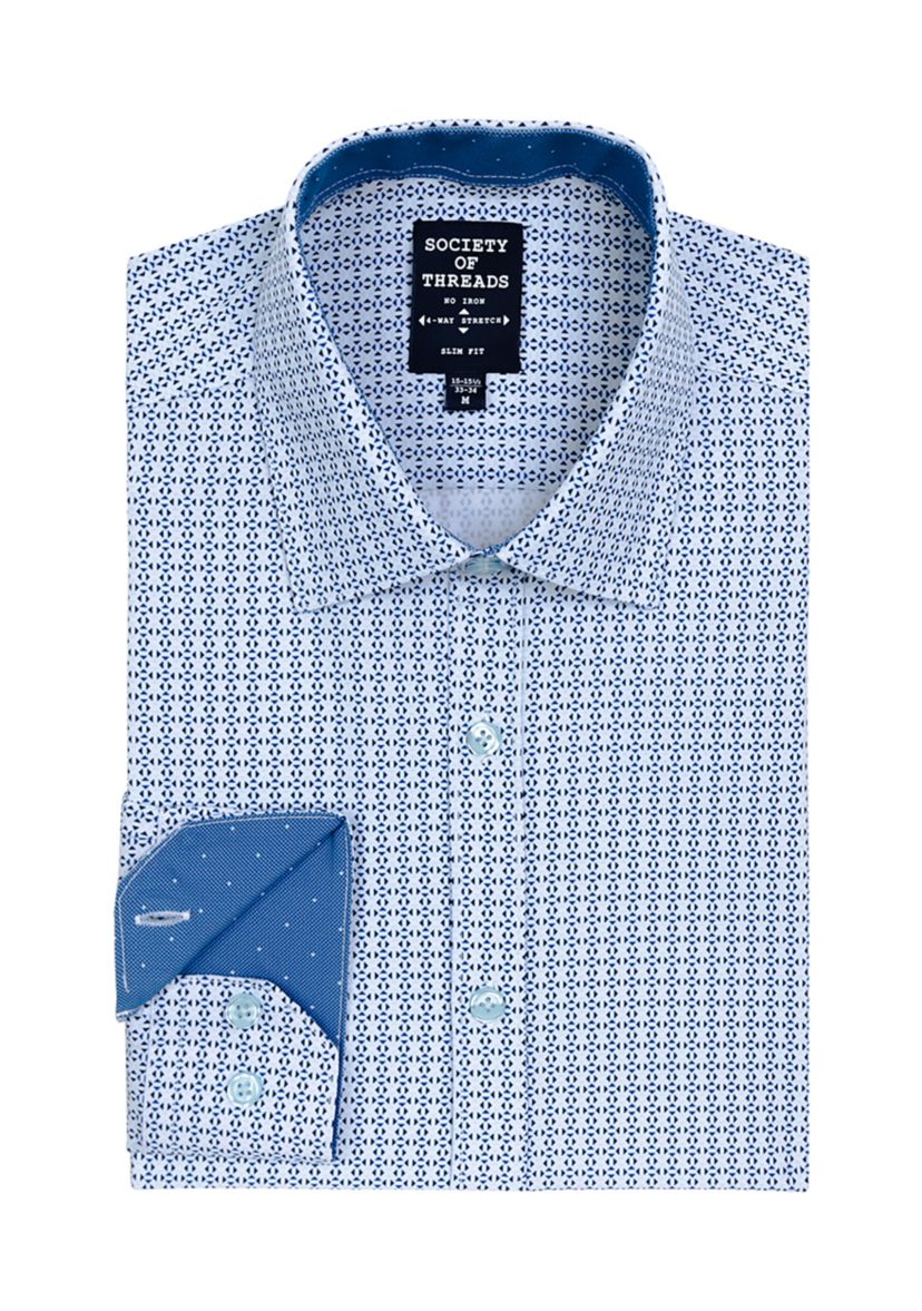 Slim Fit Blue Geo Performance Stretch Dress Shirt