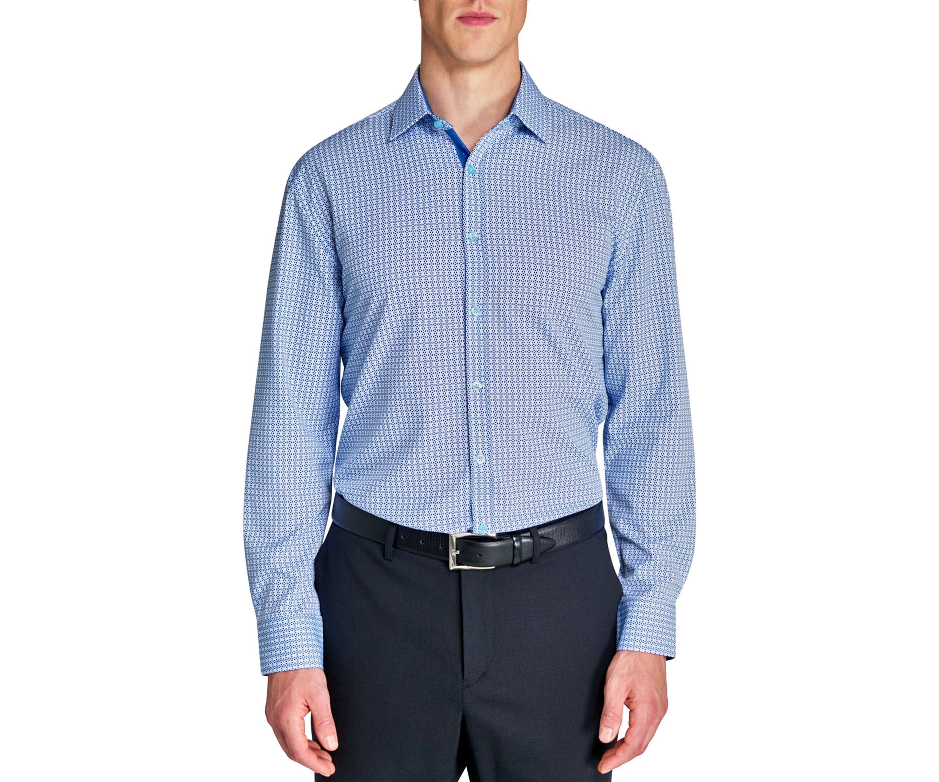 Slim Fit Blue Geo Performance Stretch Dress Shirt