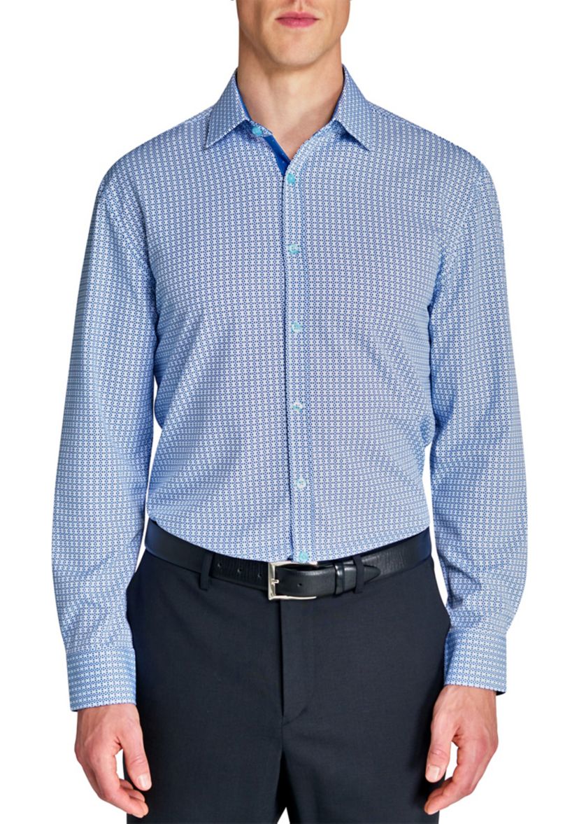 Slim Fit Blue Geo Performance Stretch Dress Shirt