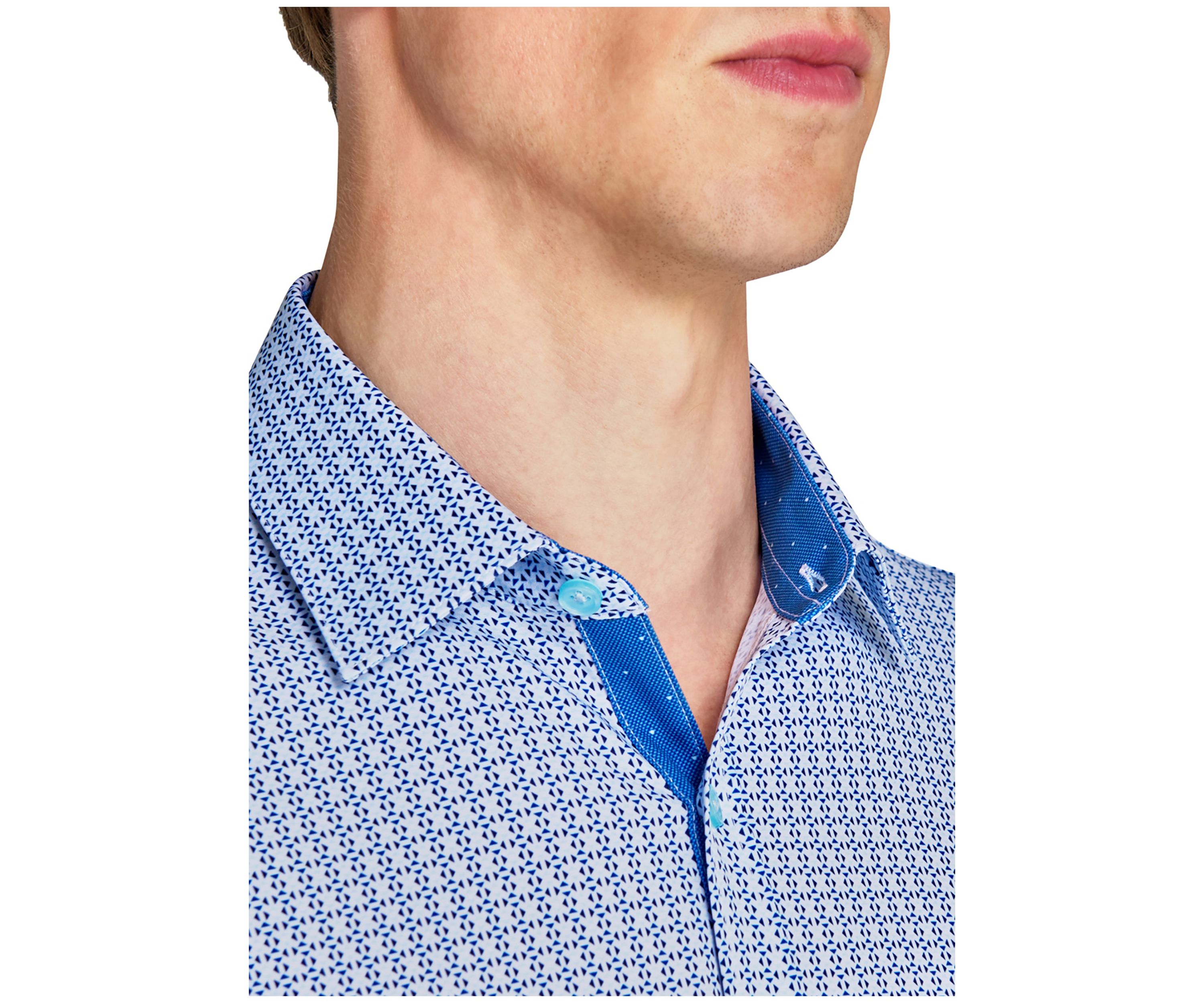 Slim Fit Blue Geo Performance Stretch Dress Shirt