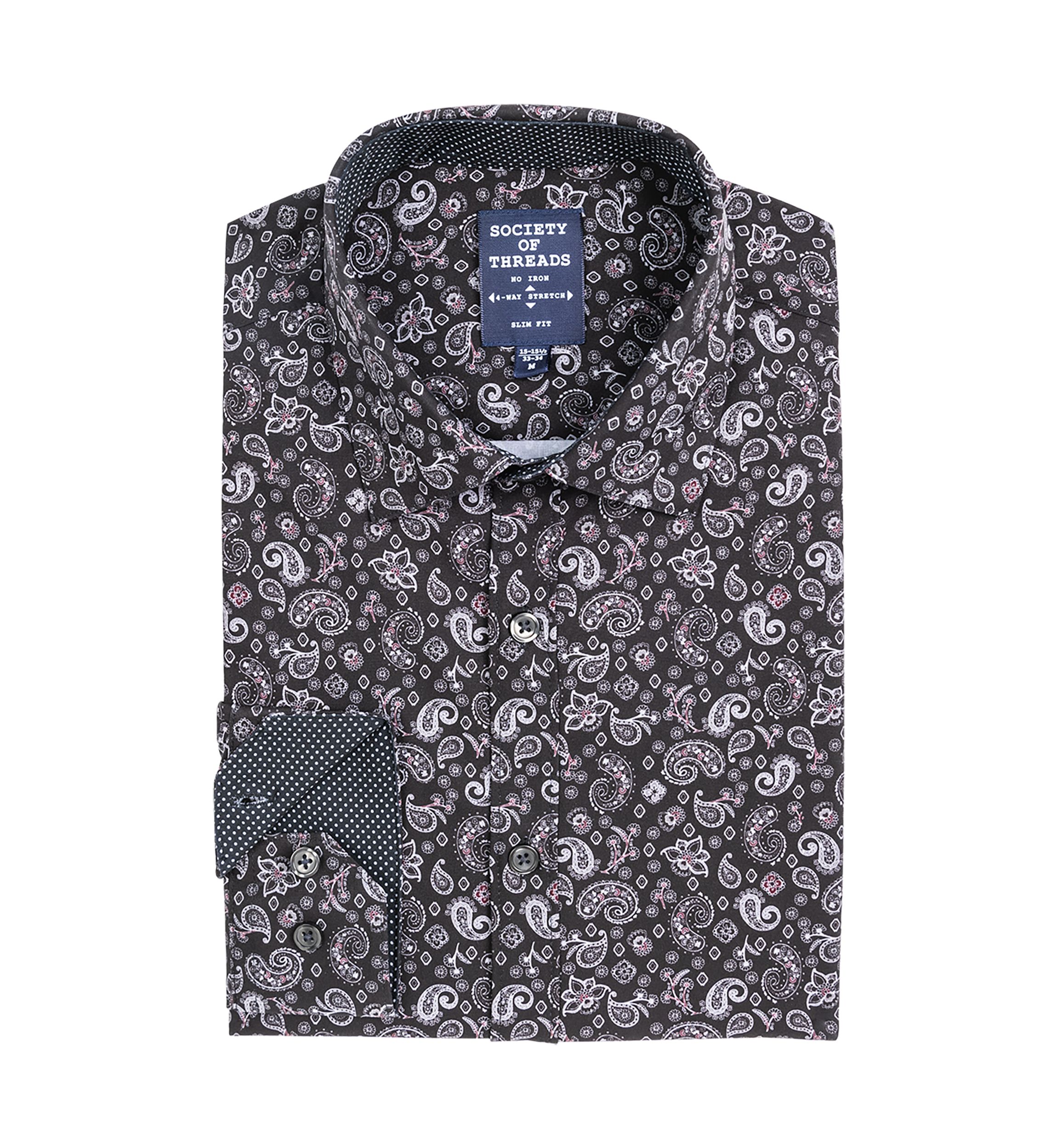Slim Fit Black Paisley Performance Stretch Dress Shirt